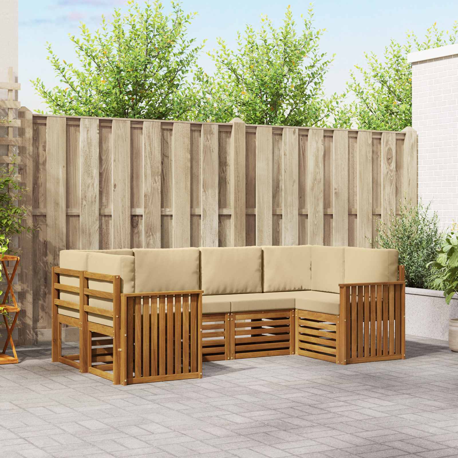 Hoekbank Set met kussen 6 pcs Naturel