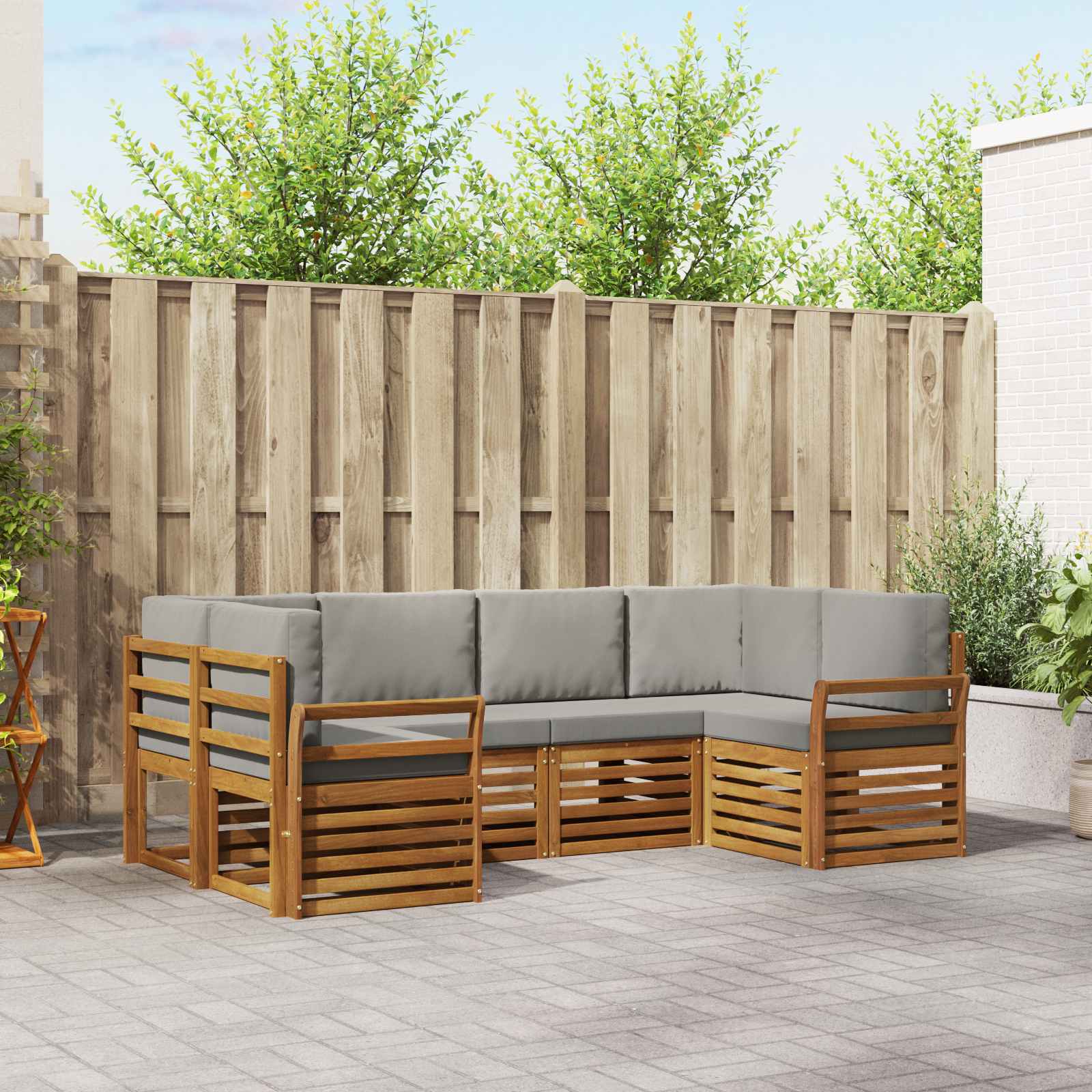 Hoekbank Set met kussen 6 pcs Natuurlijk en Lichtgrijs – afbeelding 1
