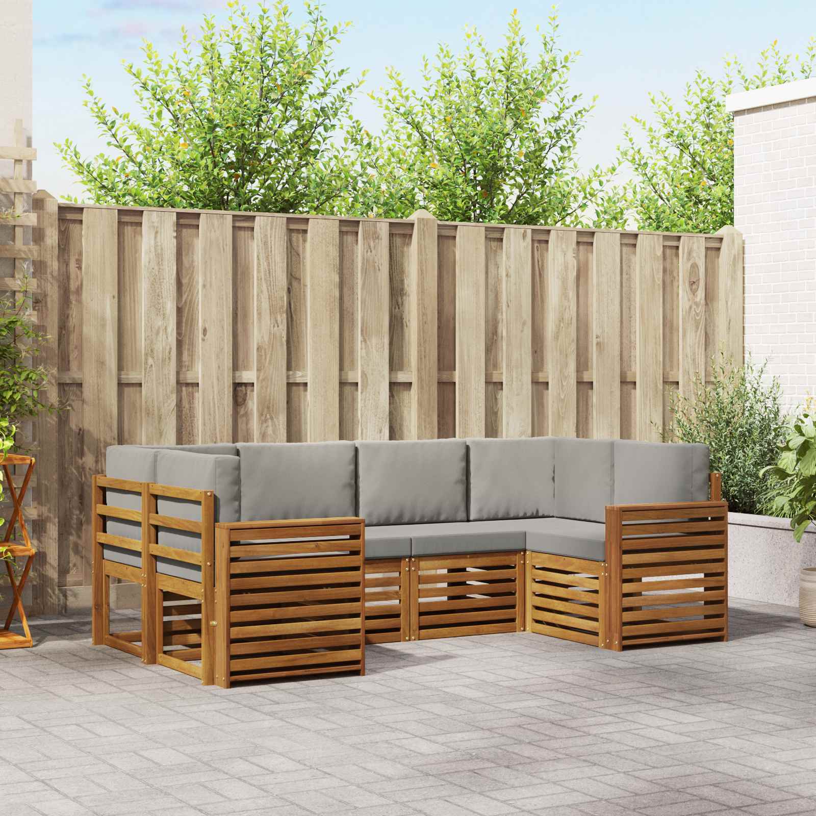 Hoekbank Set met kussen 6 pcs Natuurlijk en Lichtgrijs