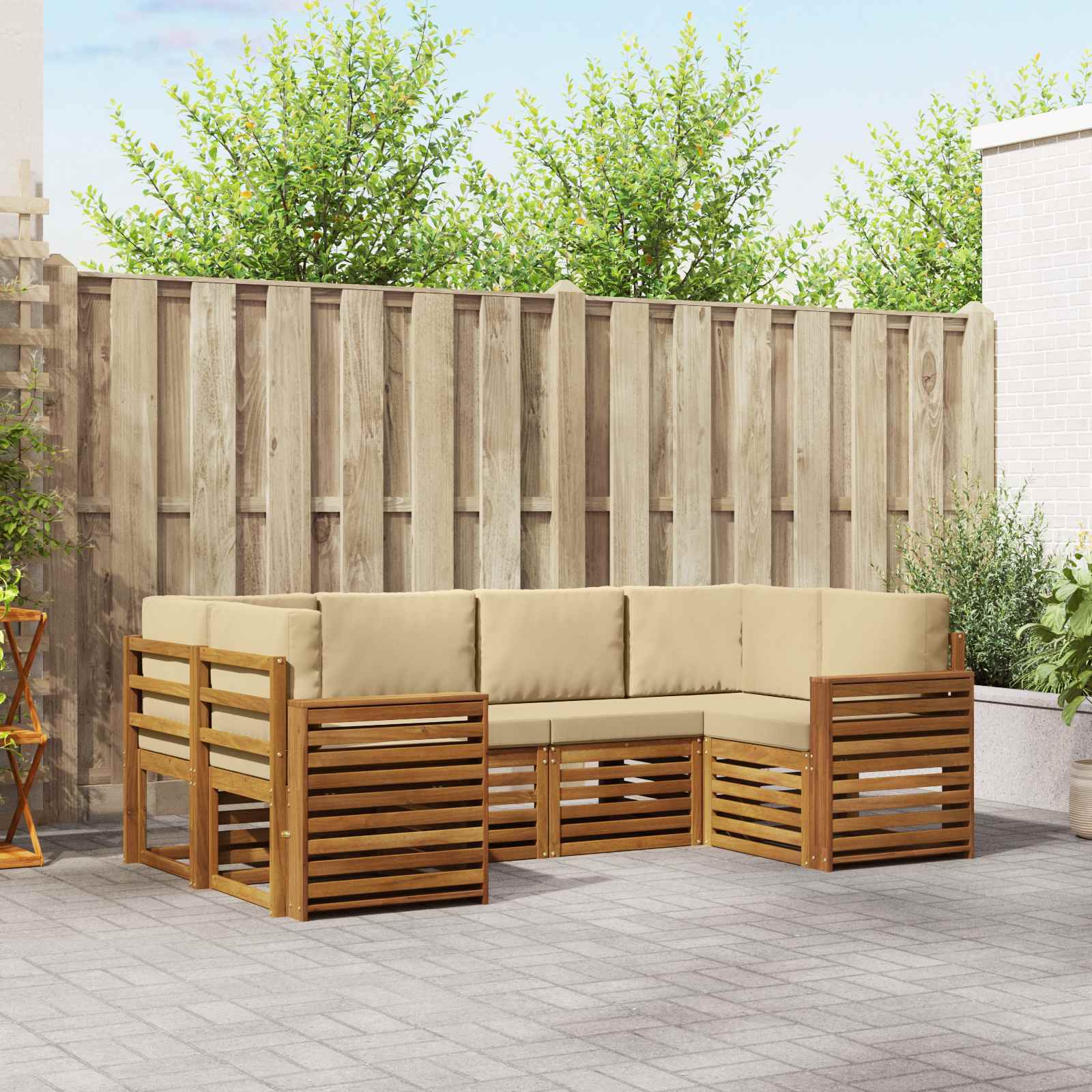 Hoekbank Set met kussen 6 pcs Natuurlijk en Beige