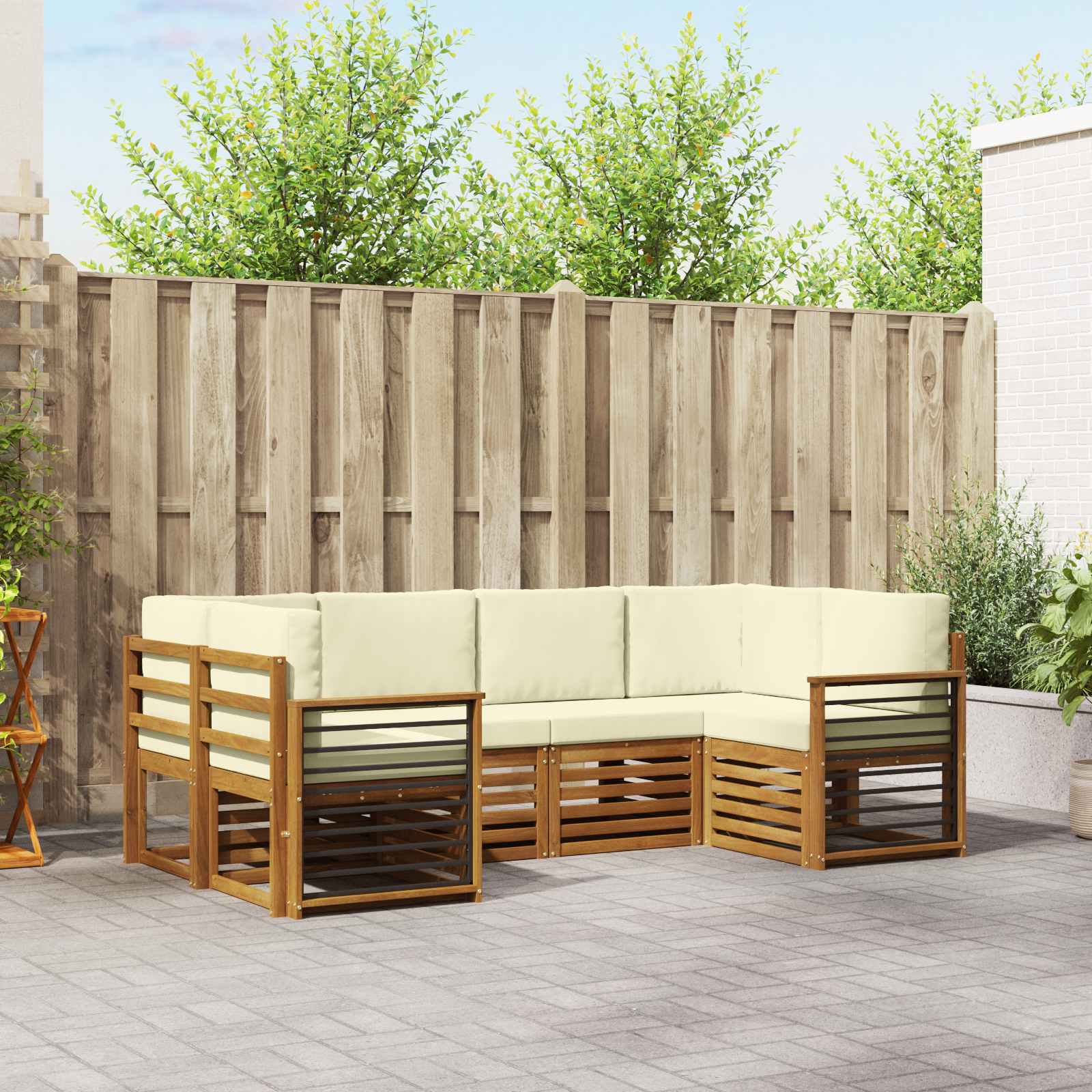 Hoekbank Set met kussen 6 pcs Natuurlijk en Crème