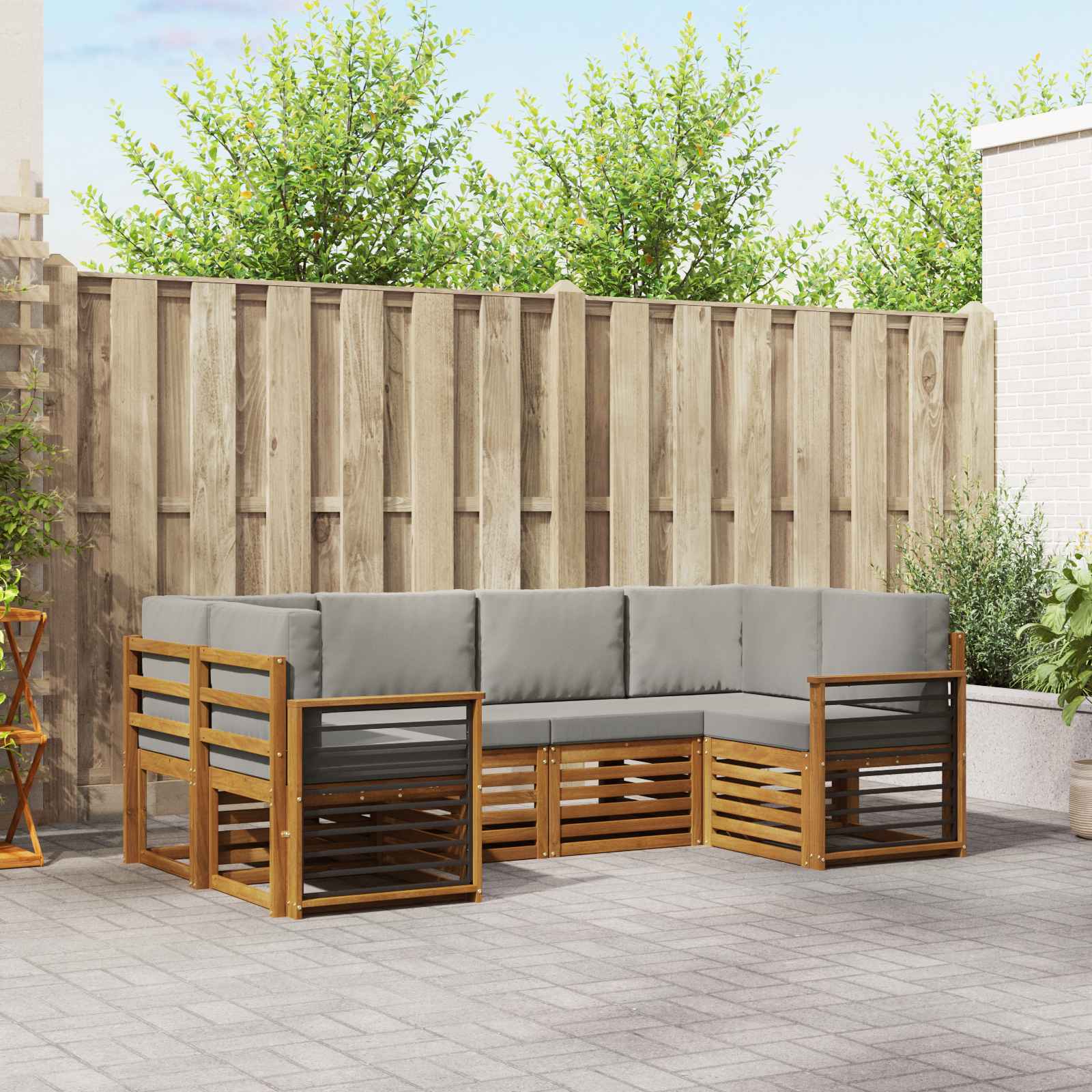Hoekbank Set met kussen 6 pcs Natuurlijk en Lichtgrijs