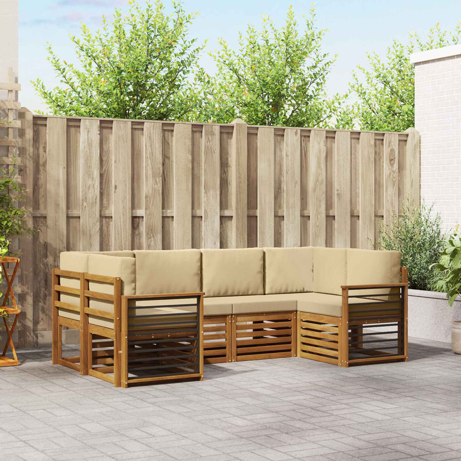 Hoekbank Set met kussen 6 pcs Naturel