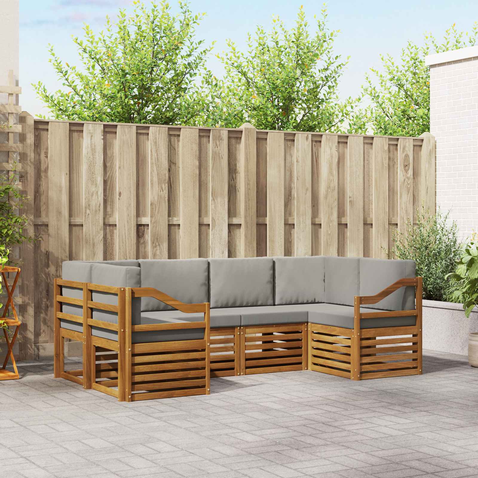 Hoekbank Set met kussen 6 pcs Natuurlijk en Lichtgrijs – afbeelding 1