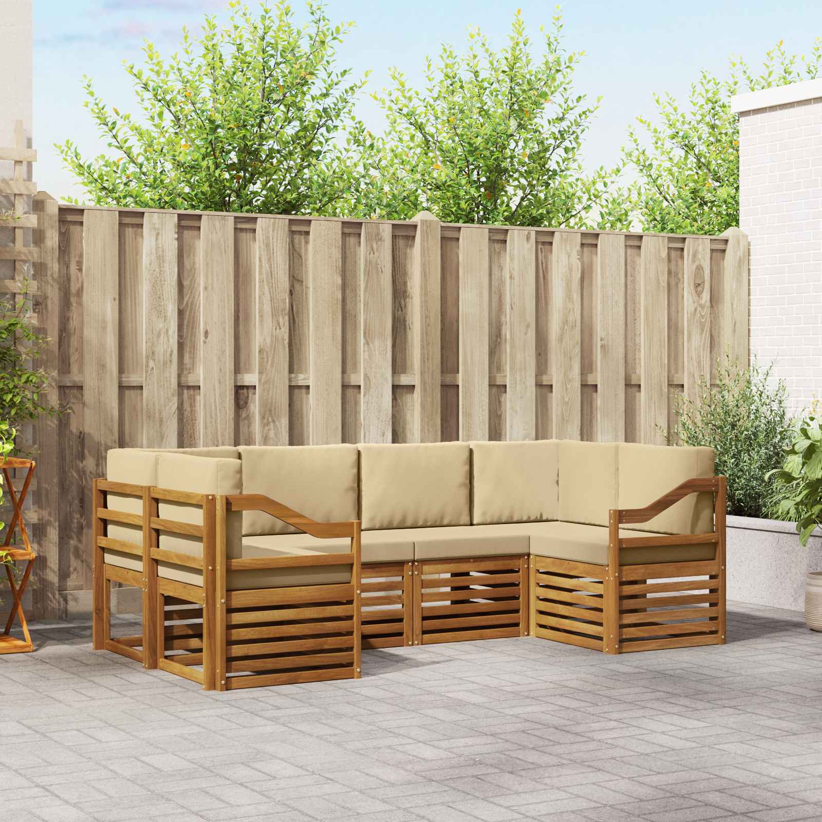 Hoekbank Set met kussen 6 pcs Naturel