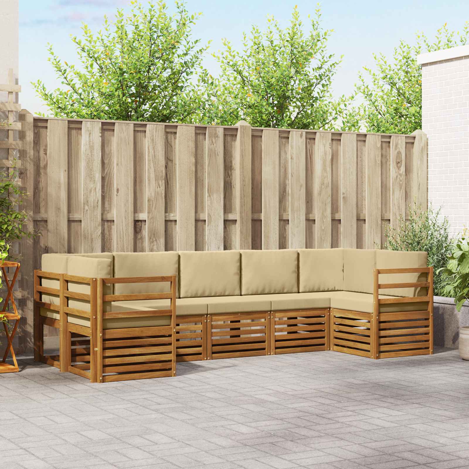 Hoekbank Set met kussen 7 pcs Natuurlijk en Beige – afbeelding 1