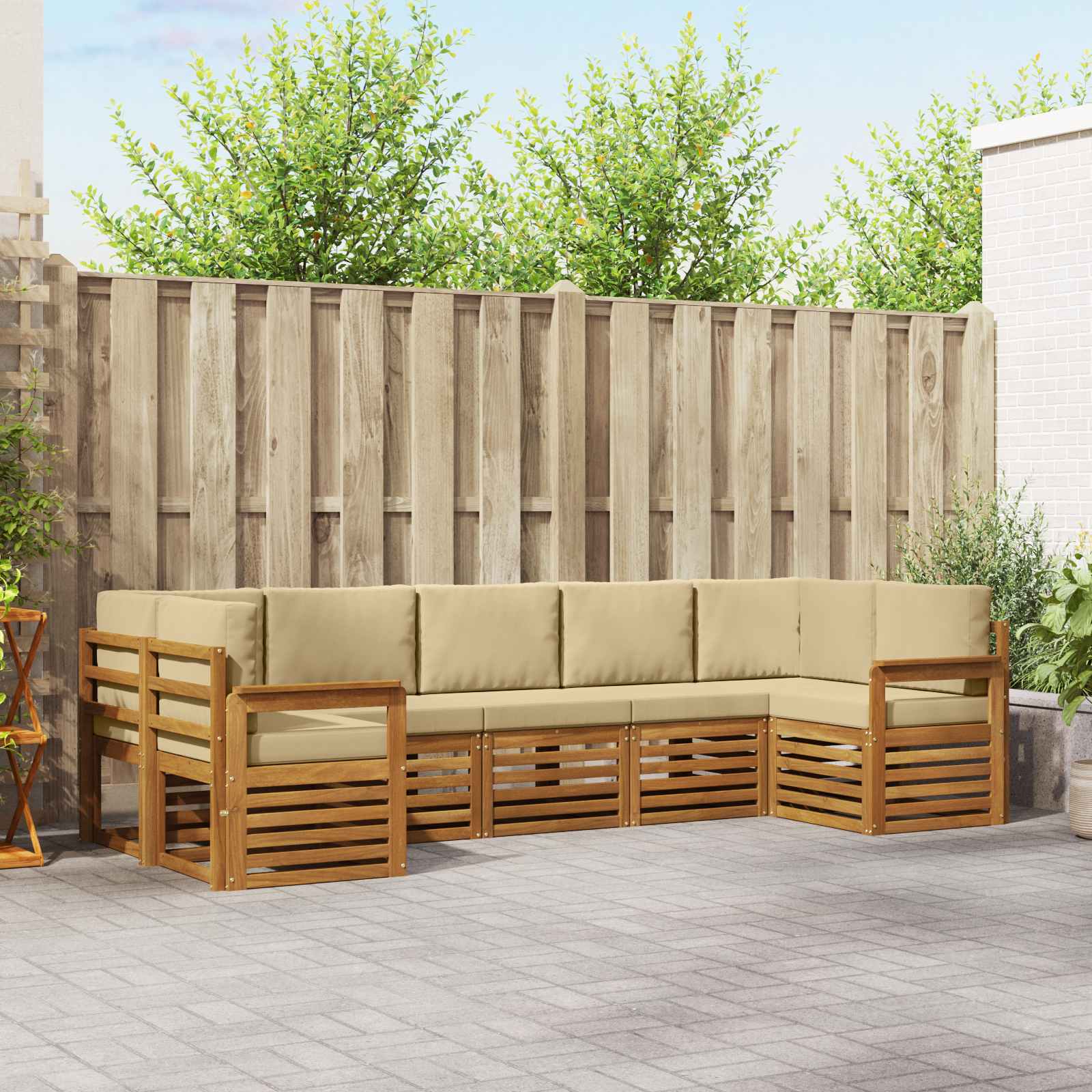 Hoekbank Set met kussen 7 pcs Natuurlijk en Beige – afbeelding 1