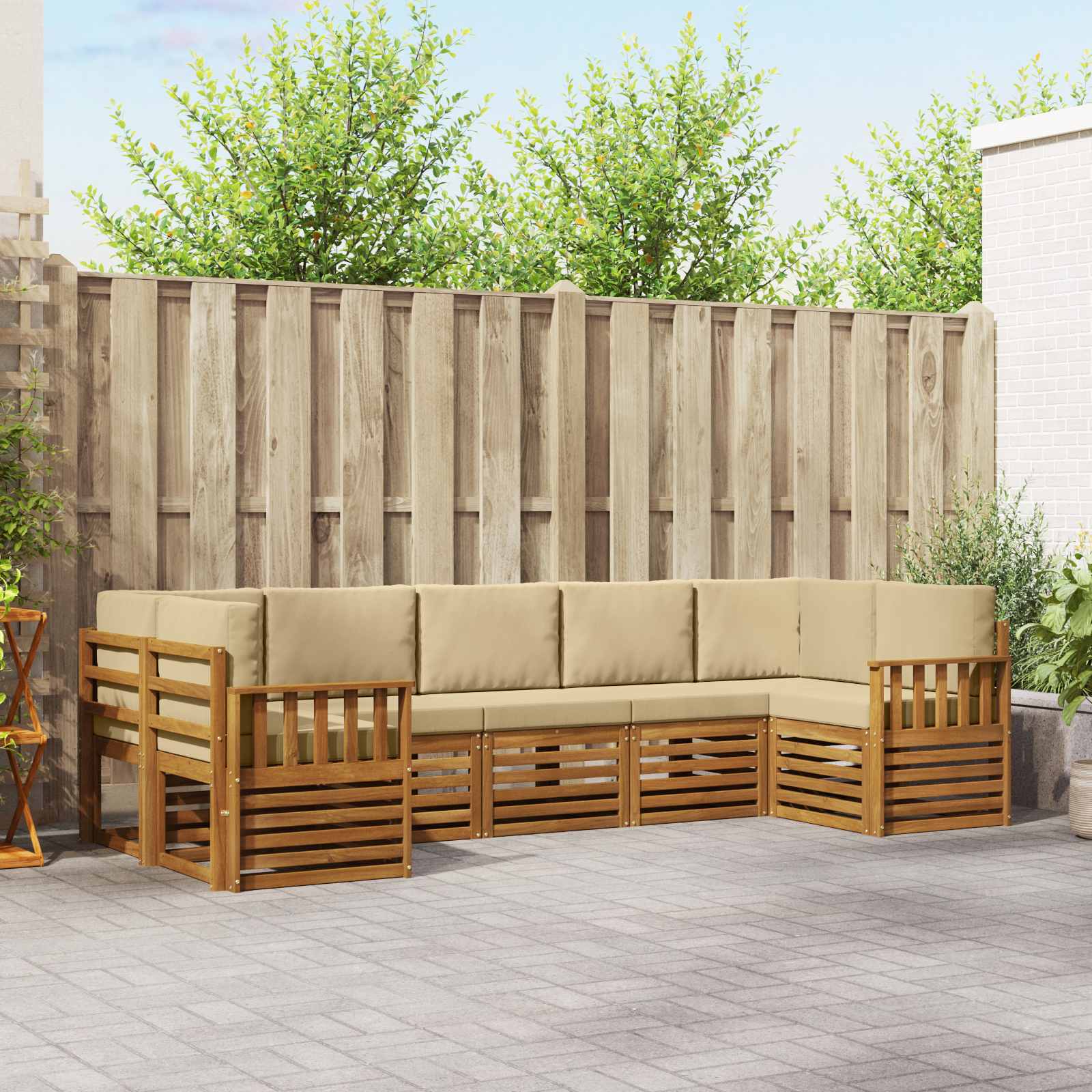 Hoekbank Set met kussen 7 pcs Natuurlijk en Beige