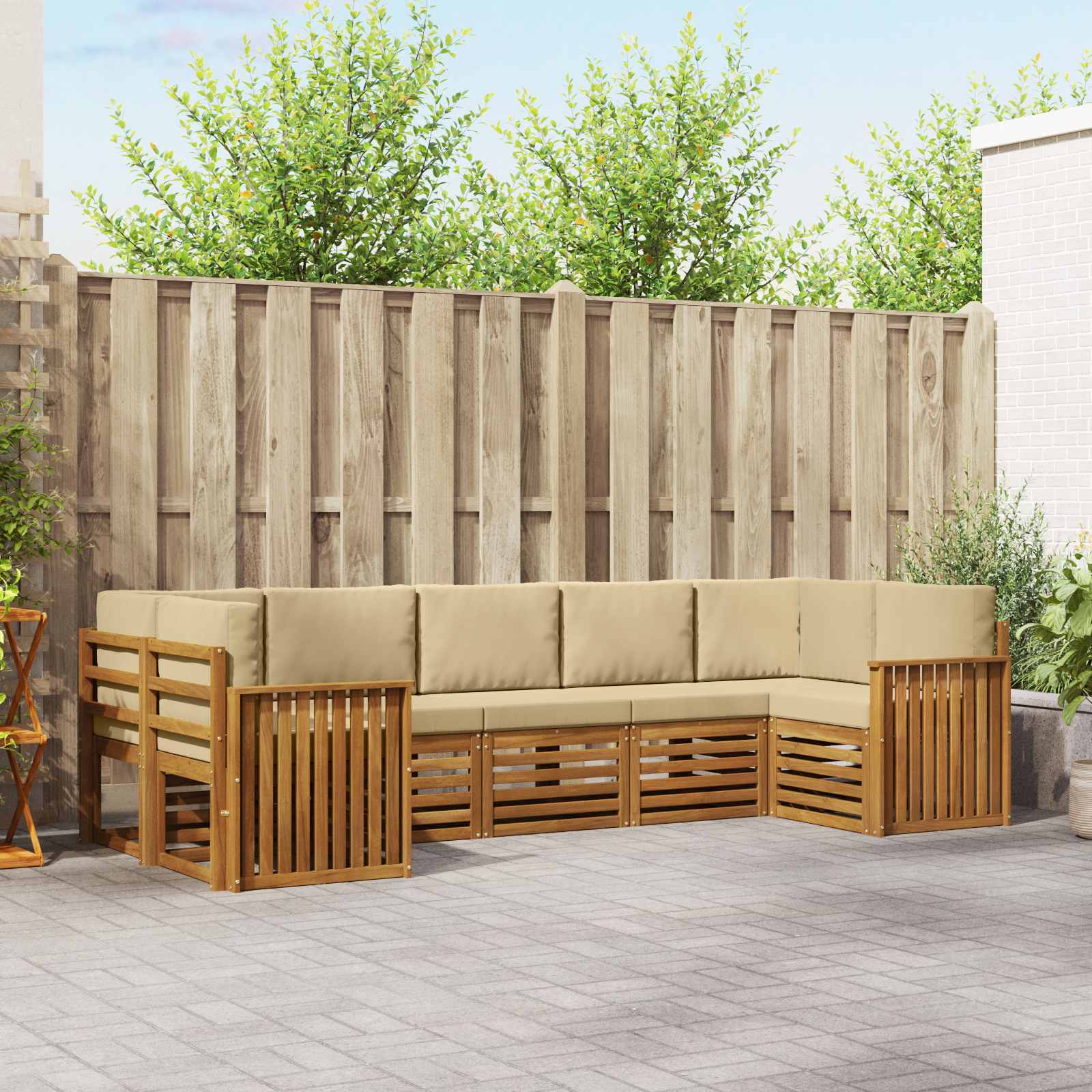 Hoekbank Set met kussen 7 pcs Natuurlijk en Beige – afbeelding 1