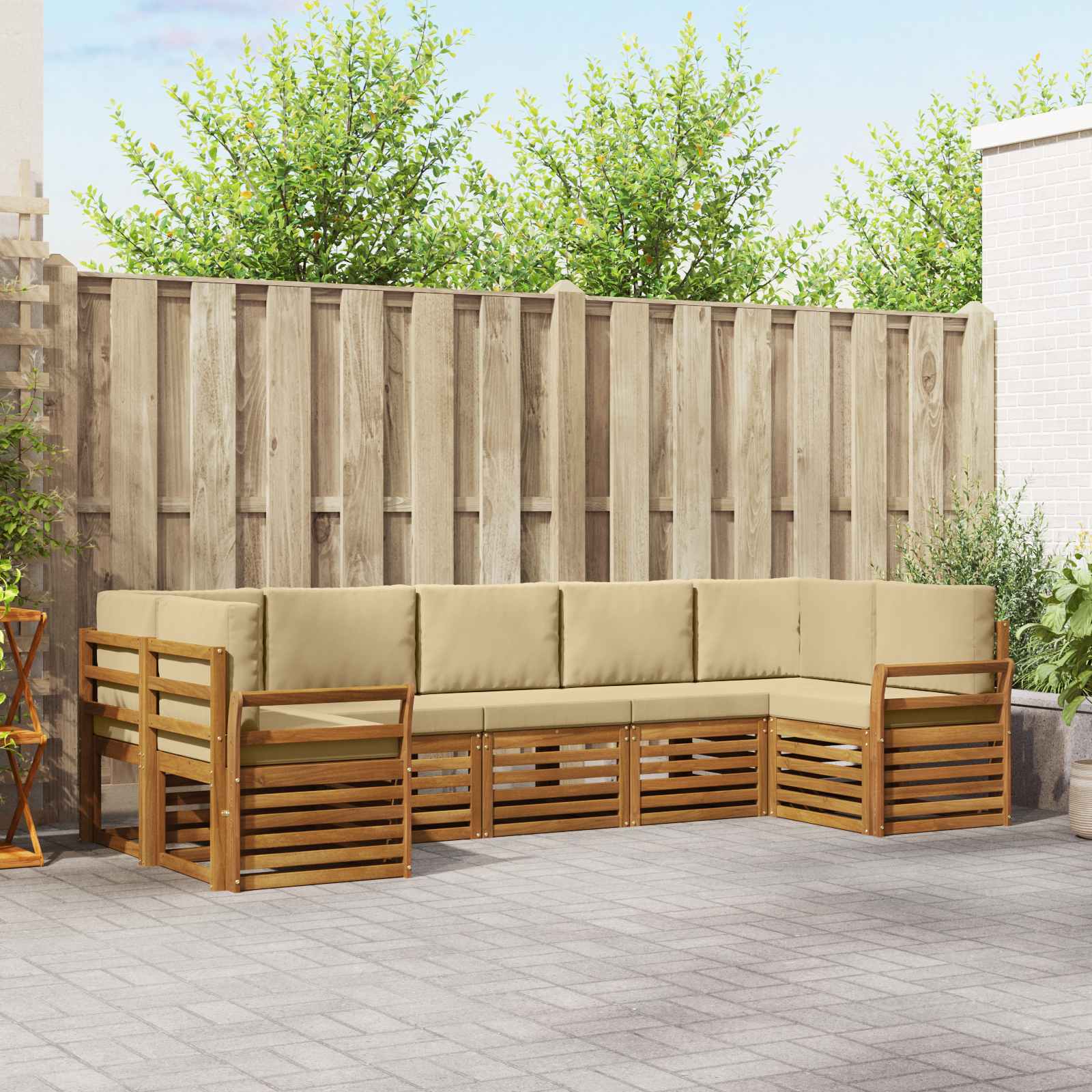 Hoekbank Set met kussen 7 pcs Natuurlijk en Beige – afbeelding 1