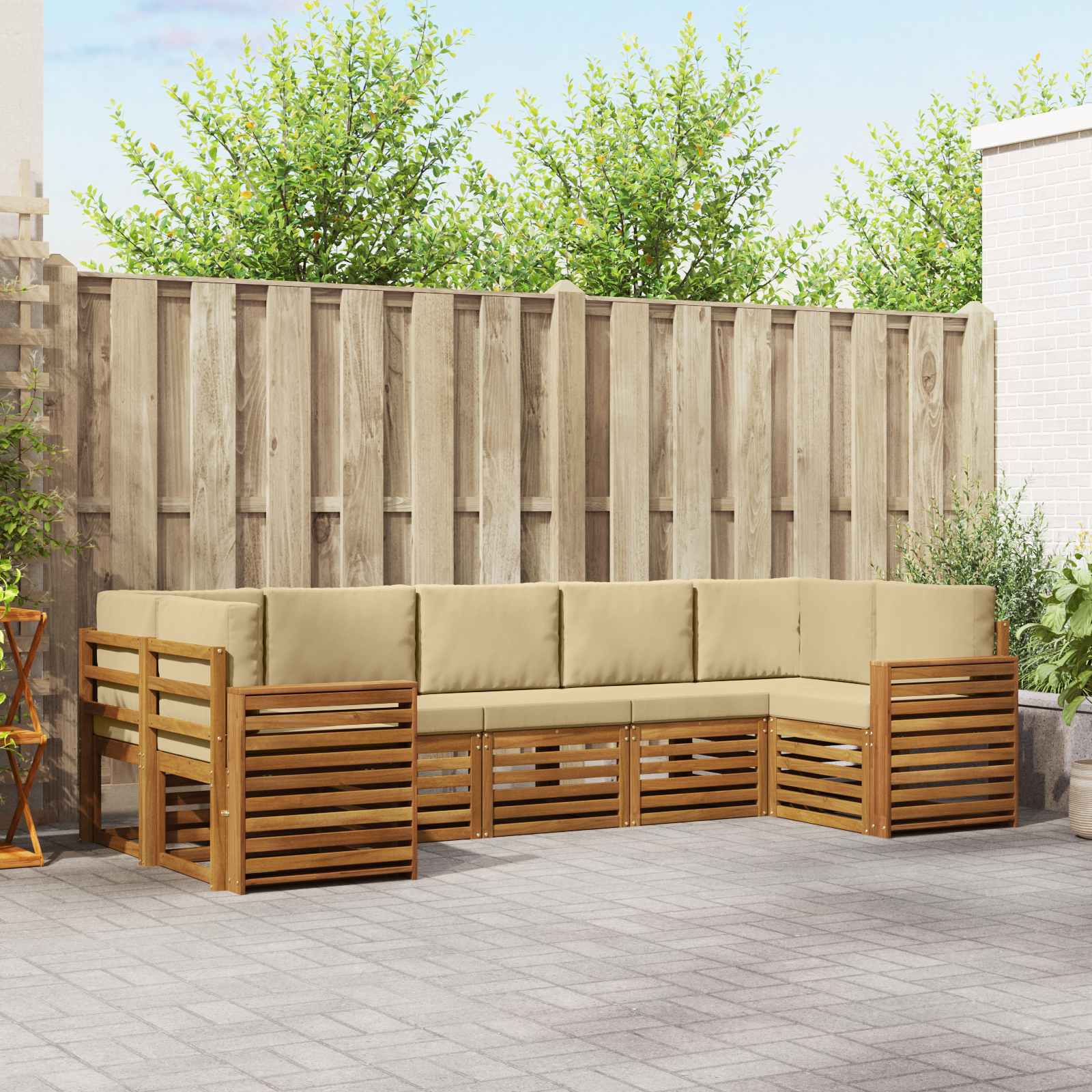 Hoekbank Set met kussen 7 pcs Natuurlijk en Beige – afbeelding 1