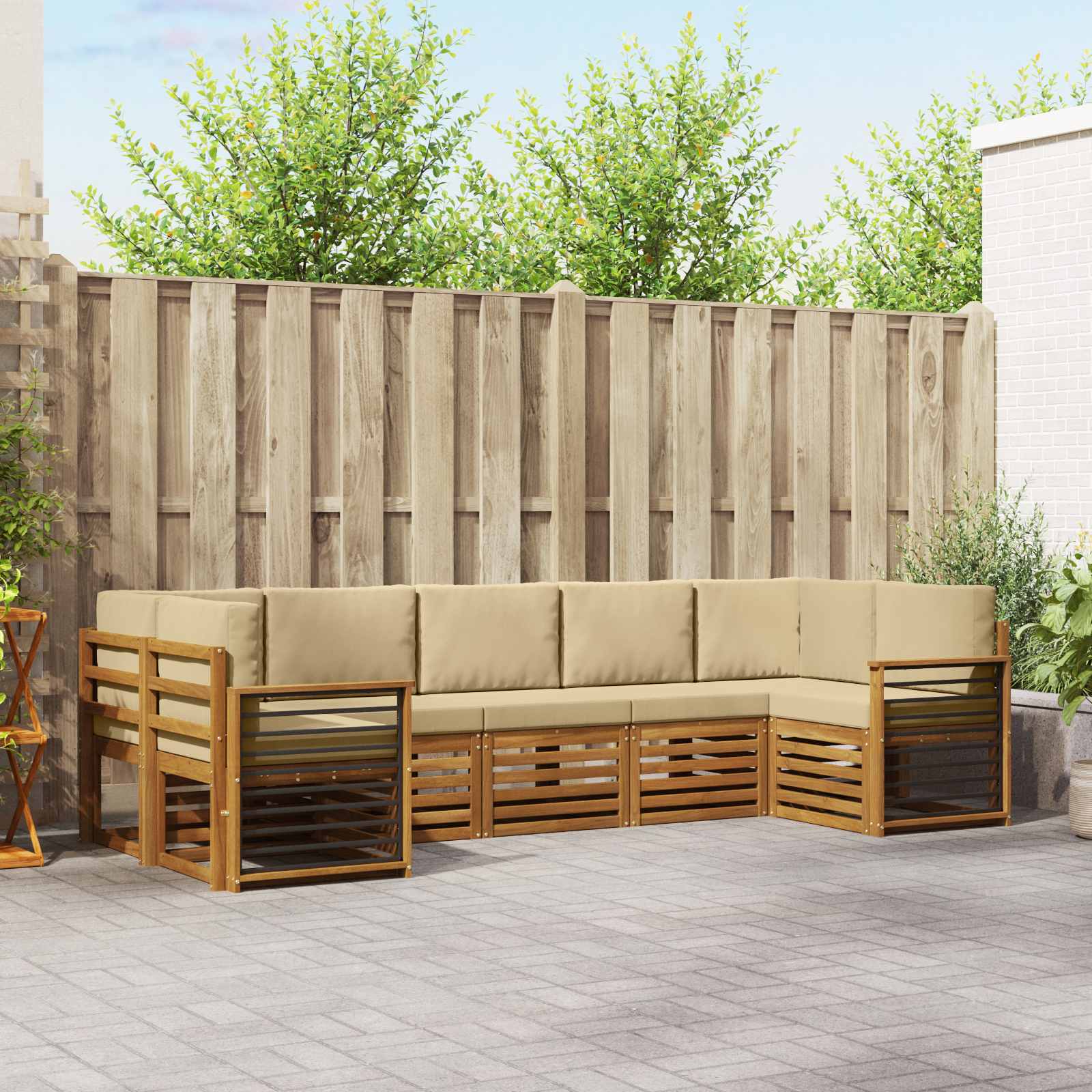 Hoekbank Set met kussen 7 pcs Natuurlijk en Beige