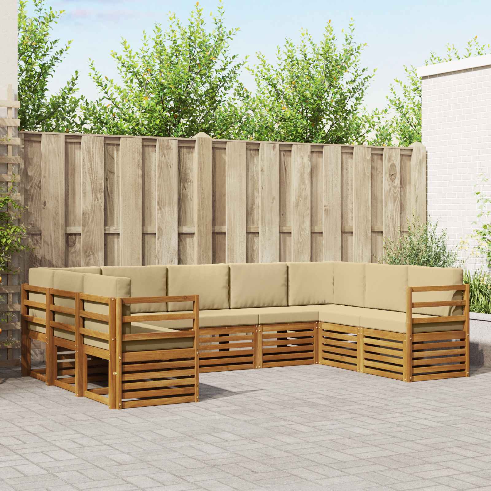 Hoekbank Set met kussen 9 pcs Natuurlijk en Beige – afbeelding 1