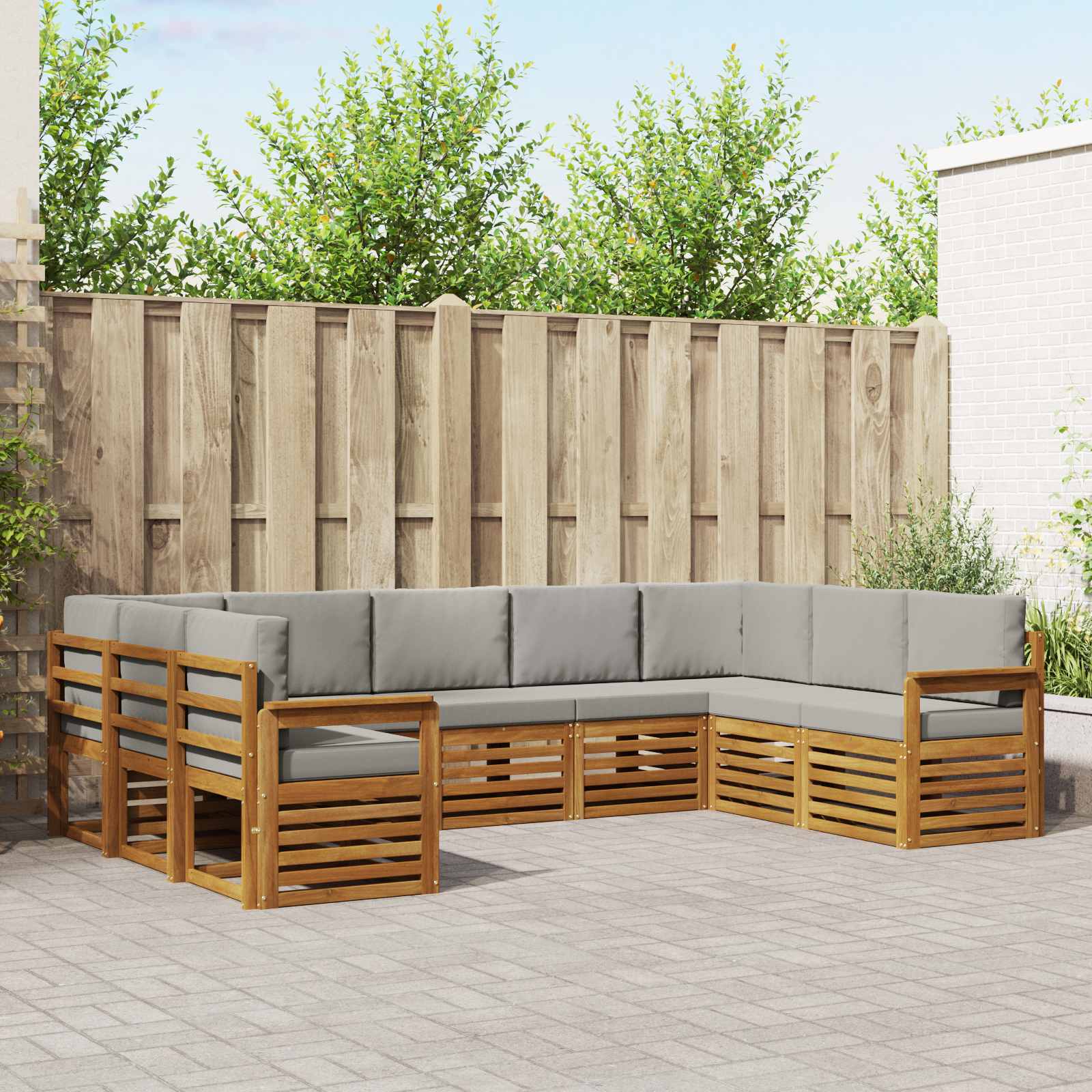 Hoekbank Set met kussen 9 pcs Natuurlijk en Lichtgrijs – afbeelding 1
