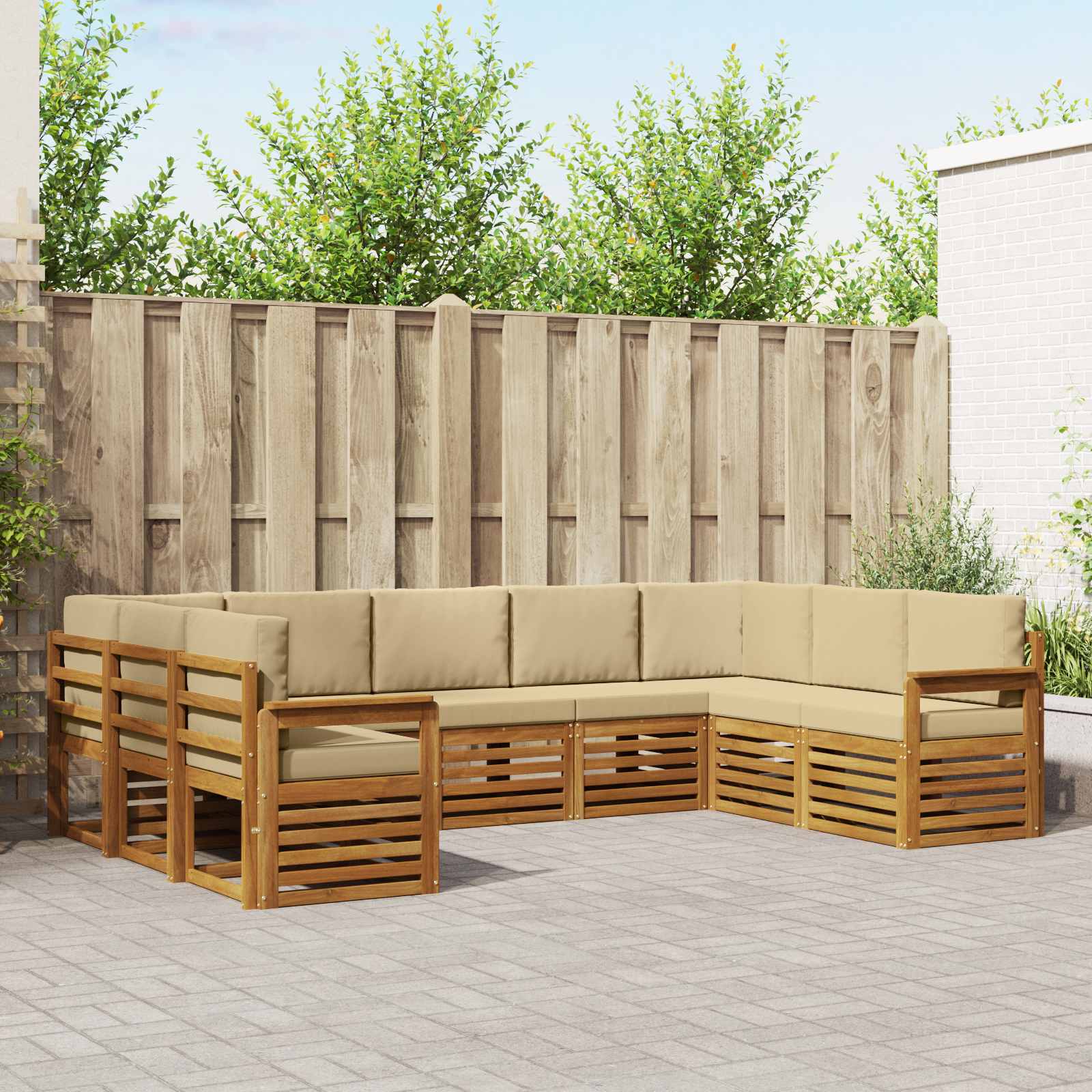 Hoekbank Set met kussen 9 pcs Natuurlijk en Beige – afbeelding 1