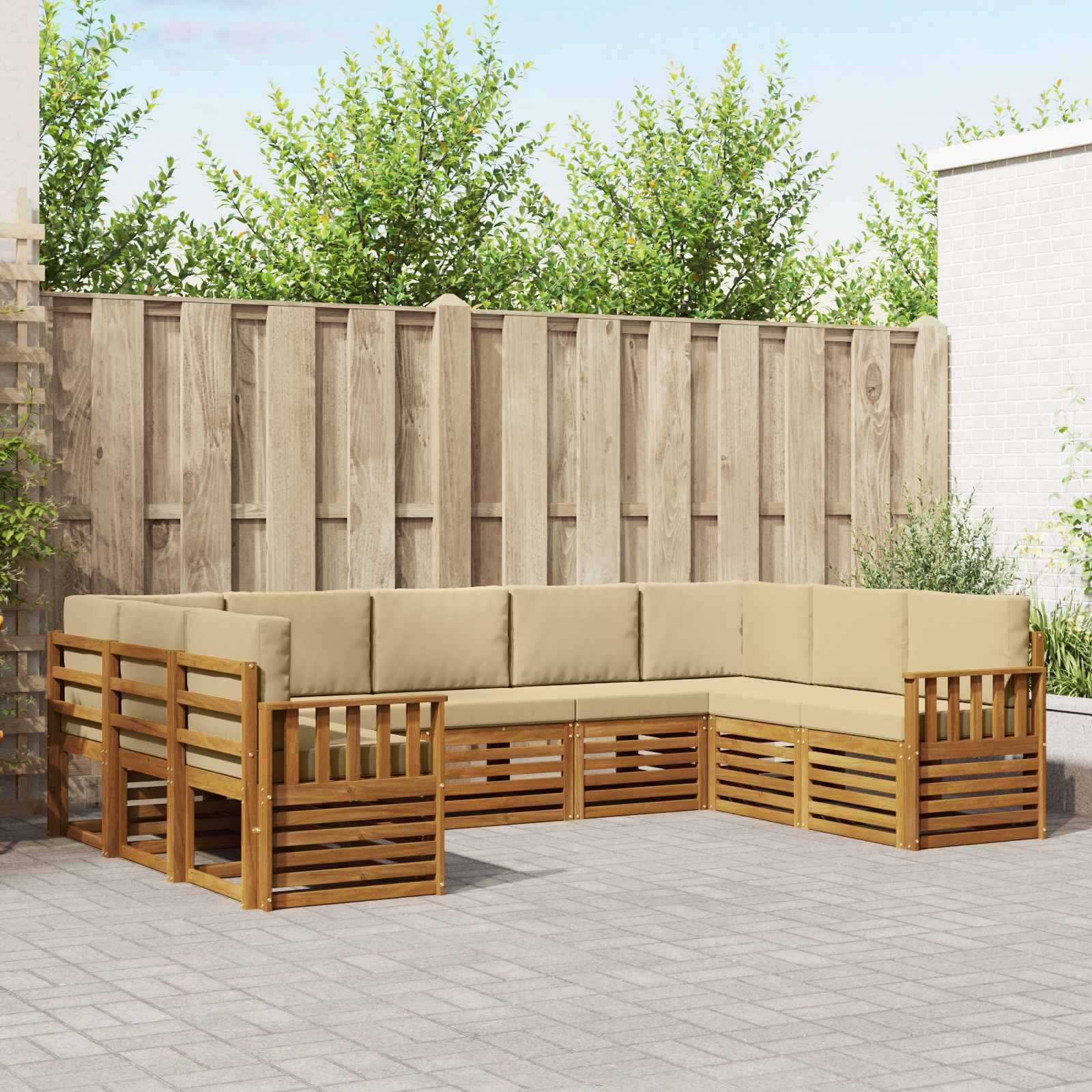 Hoekbank Set met kussen 9 pcs Natuurlijk en Beige – afbeelding 1
