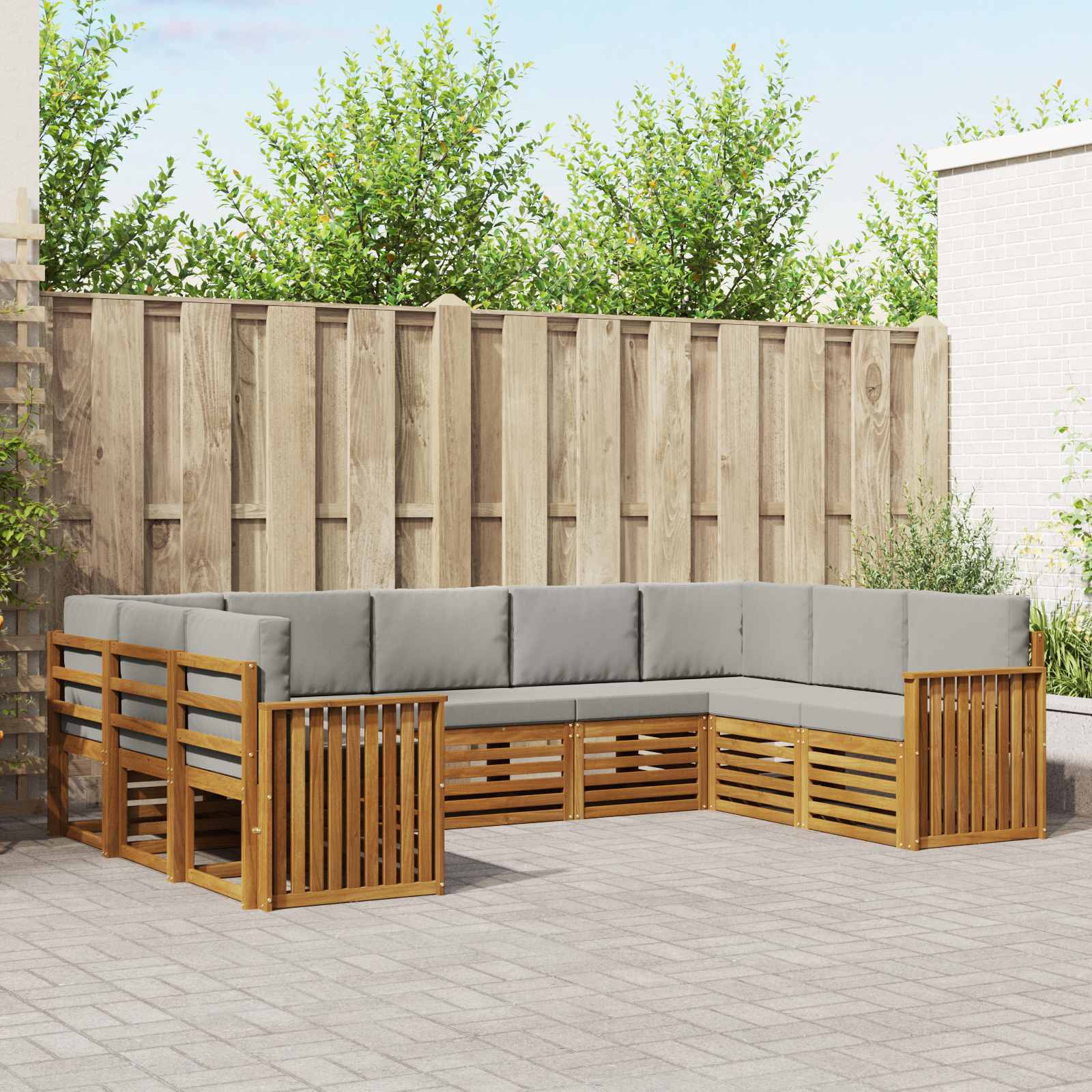 Hoekbank Set met kussen 9 pcs Natuurlijk en Lichtgrijs