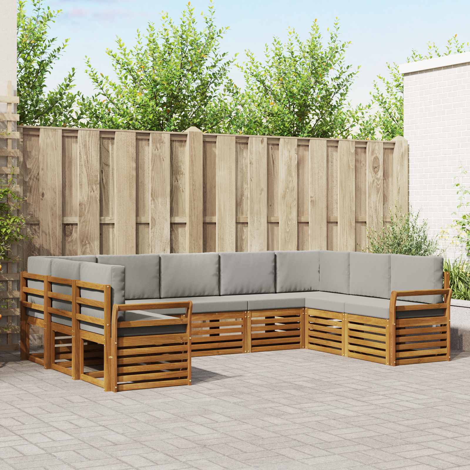 Hoekbank Set met kussen 9 pcs Natuurlijk en Lichtgrijs – afbeelding 1