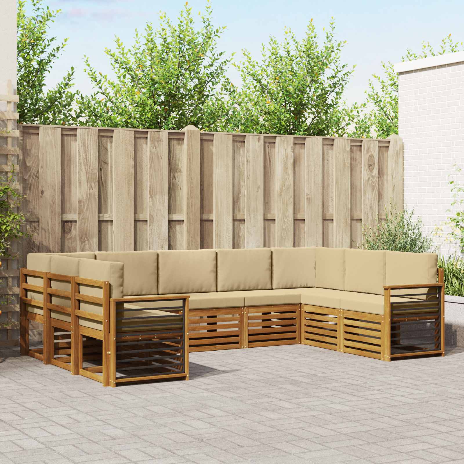 Hoekbank Set met kussen 9 pcs Natuurlijk en Beige – afbeelding 1