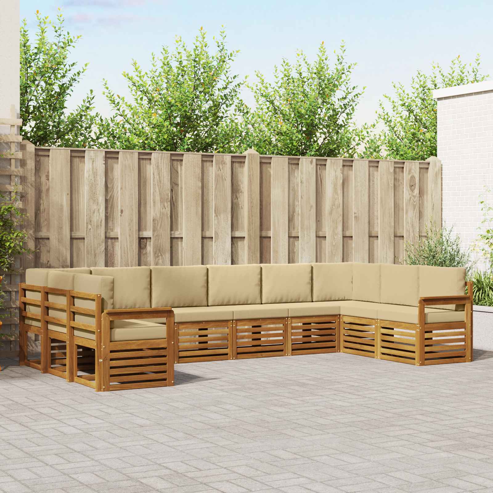 Hoekbank Set met kussen 10 pcs Natuurlijk en Beige