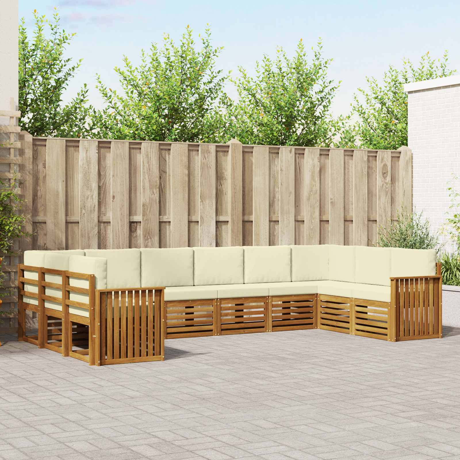 Hoekbank Set met kussen 10 pcs Natuurlijk en Crème