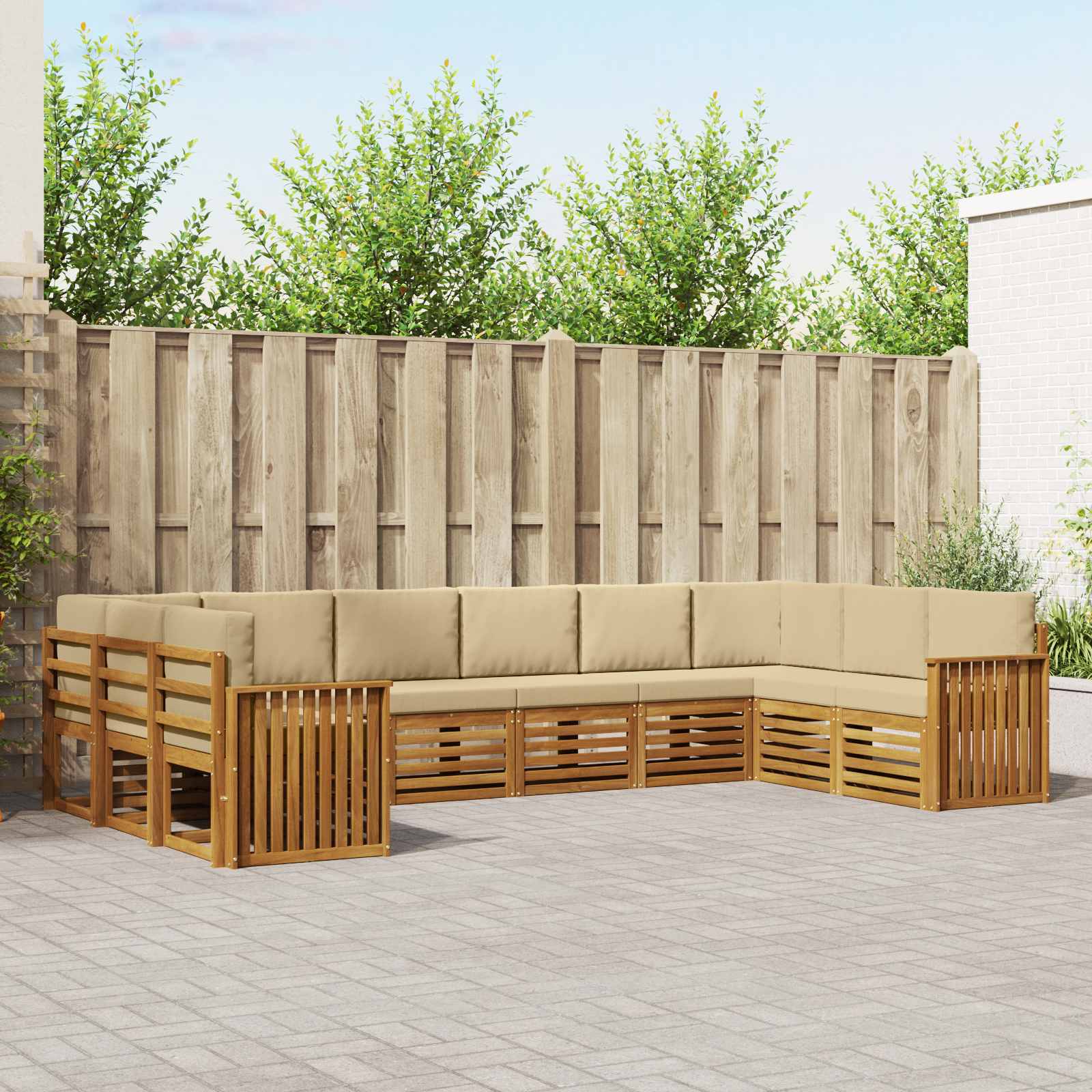 Hoekbank Set met kussen 10 pcs Natuurlijk en Beige – afbeelding 1