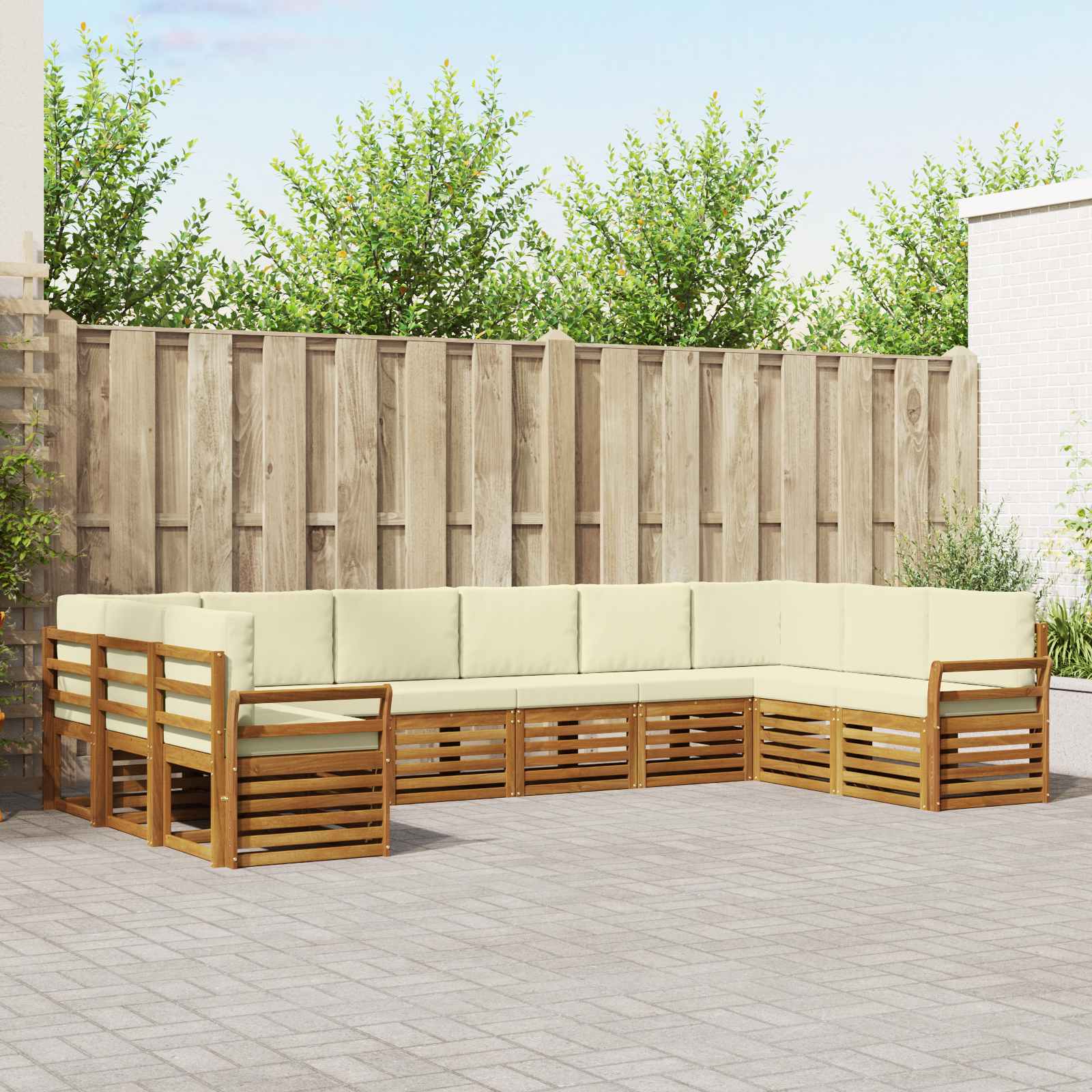 Hoekbank Set met kussen 10 pcs Natuurlijk en Crème – afbeelding 1