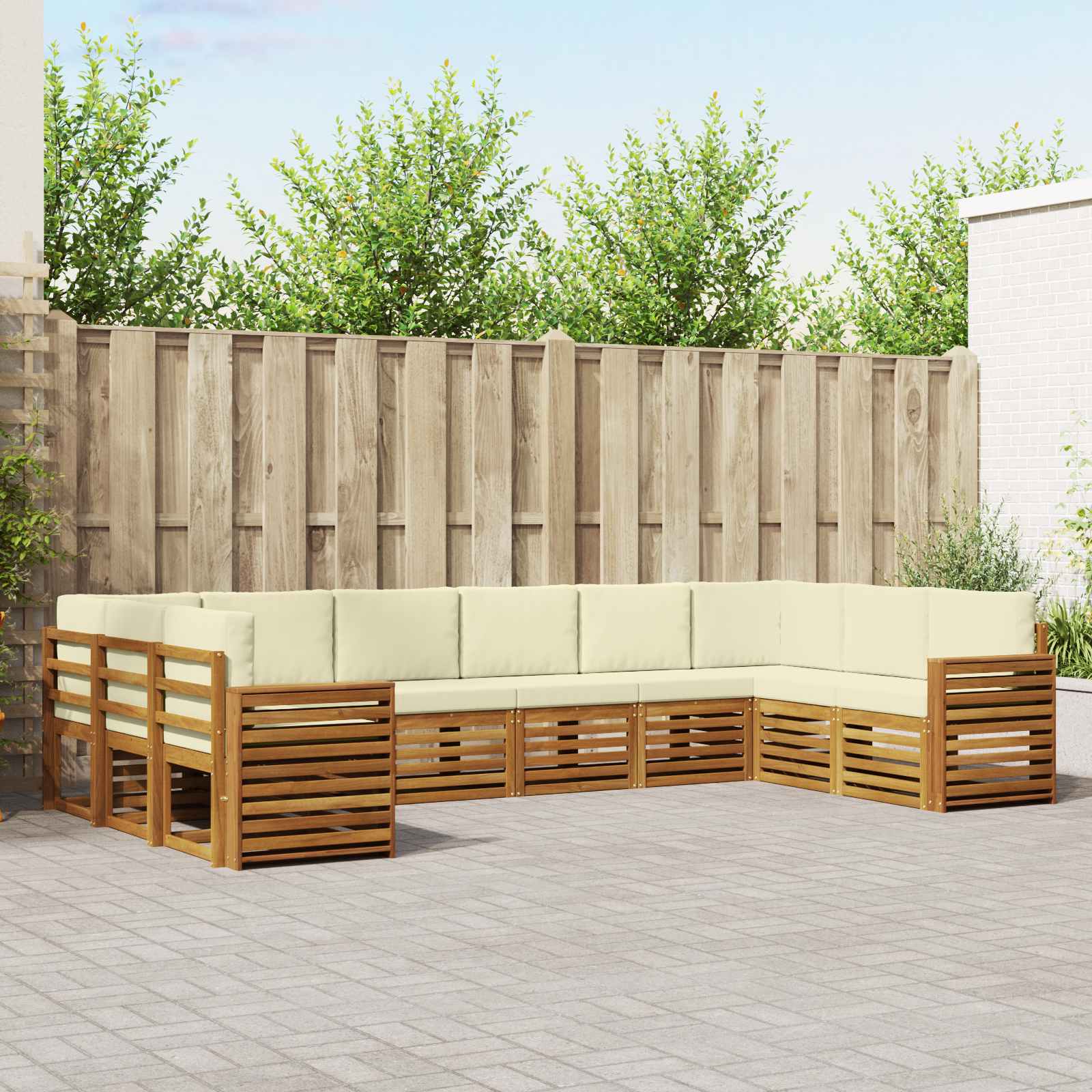 Hoekbank Set met kussen 10 pcs Natuurlijk en Crème