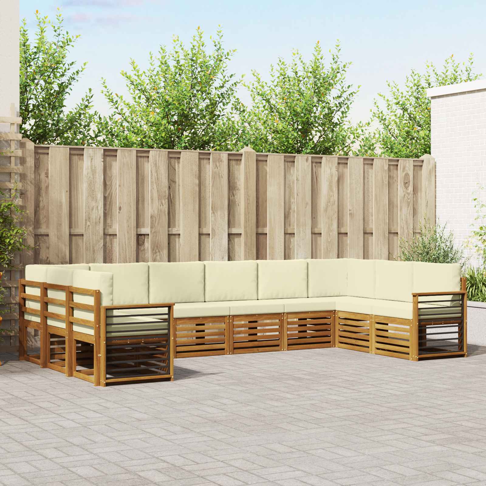 Hoekbank Set met kussen 10 pcs Natuurlijk en Crème – afbeelding 1