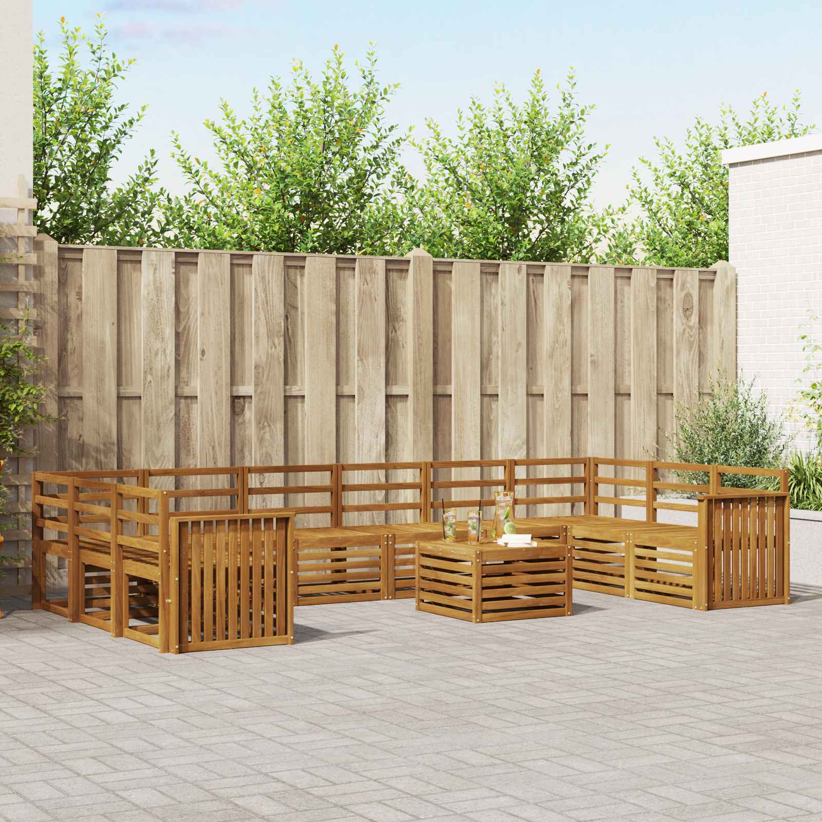 Buiten bankenset 11 pcs Naturel Massief Acaciahout – afbeelding 1