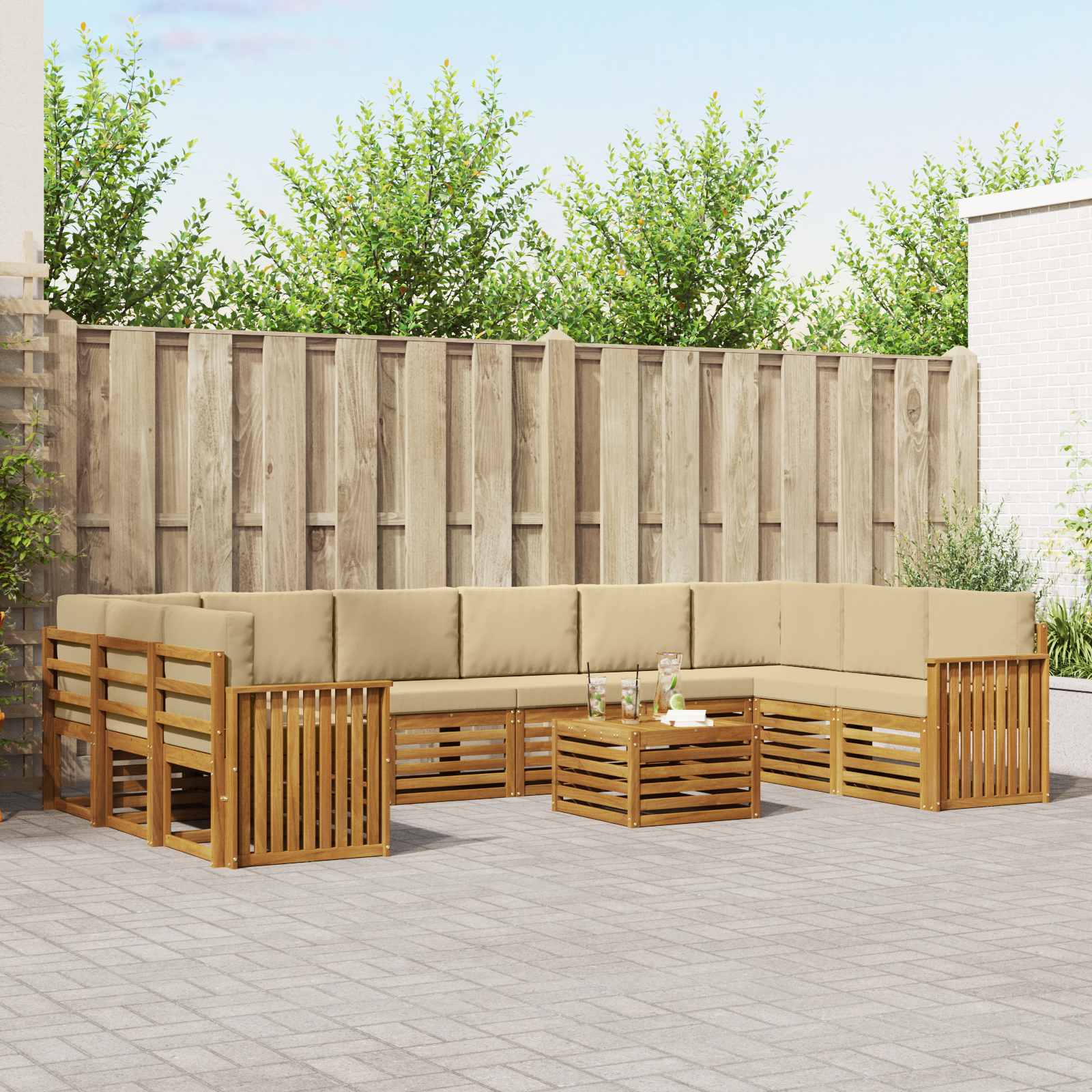 Buiten bankenset 11 pcs Natuurlijk en Beige Massief Acaciahout