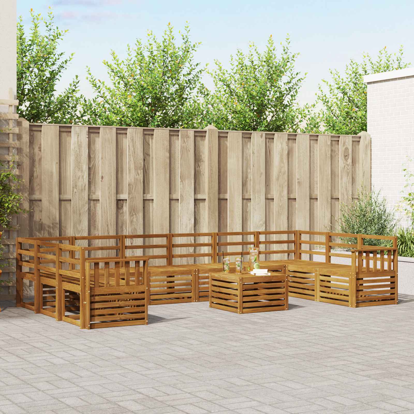 Buiten bankenset 11 pcs Naturel Massief Acaciahout – afbeelding 1