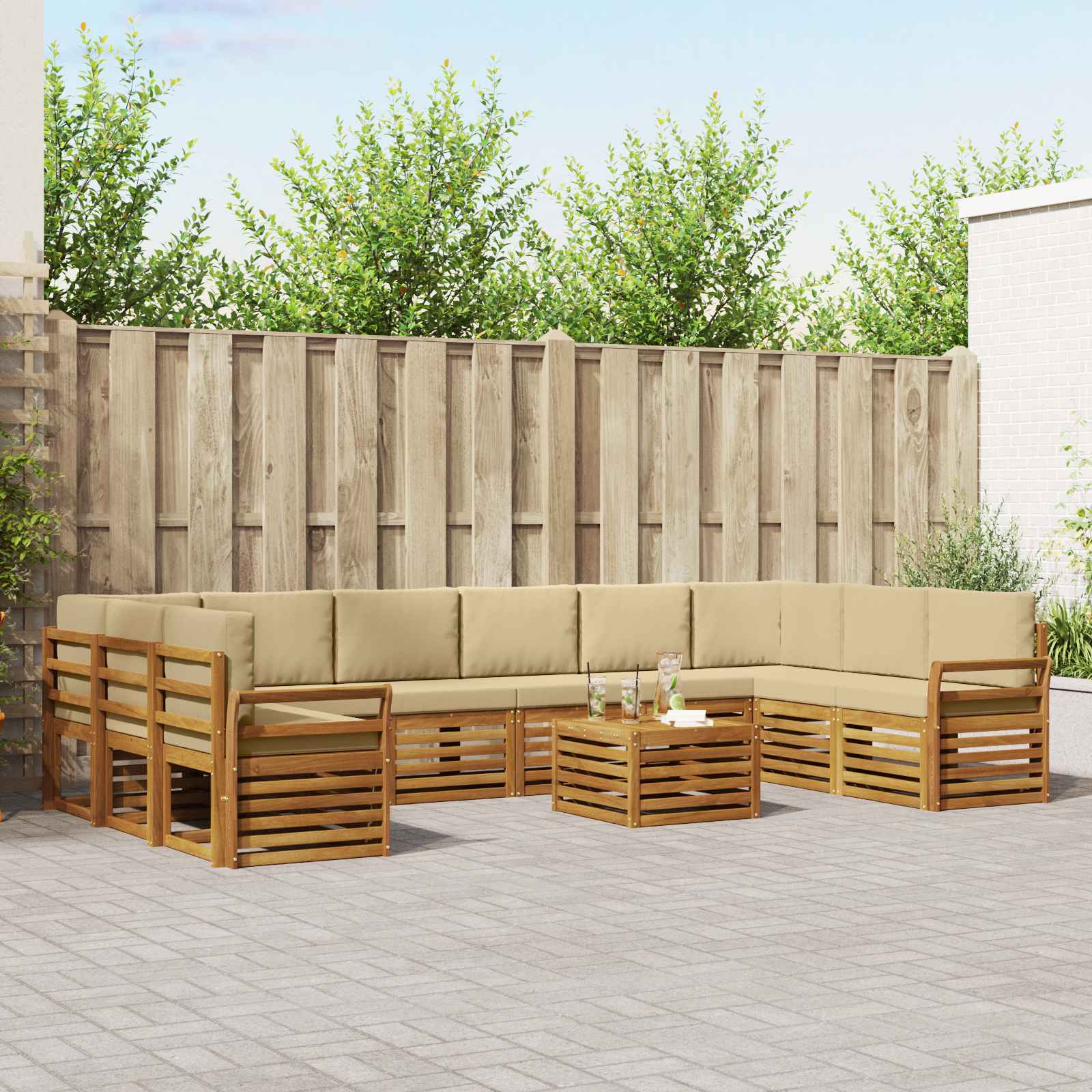 Buiten bankenset 11 pcs Natuurlijk en Beige Massief Acaciahout