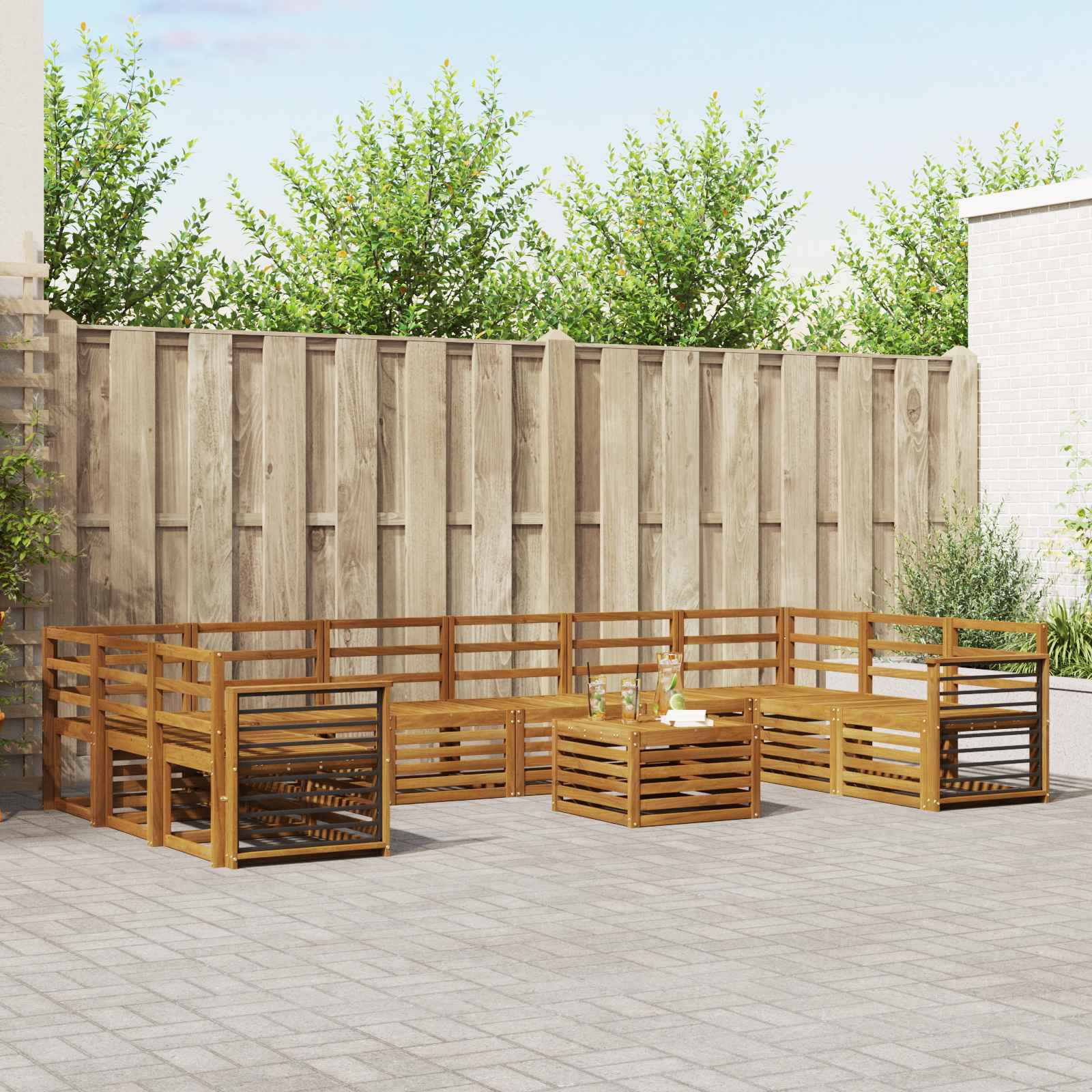 Sofa-Sets 11 pcs Naturel Massief Acaciahout – afbeelding 1
