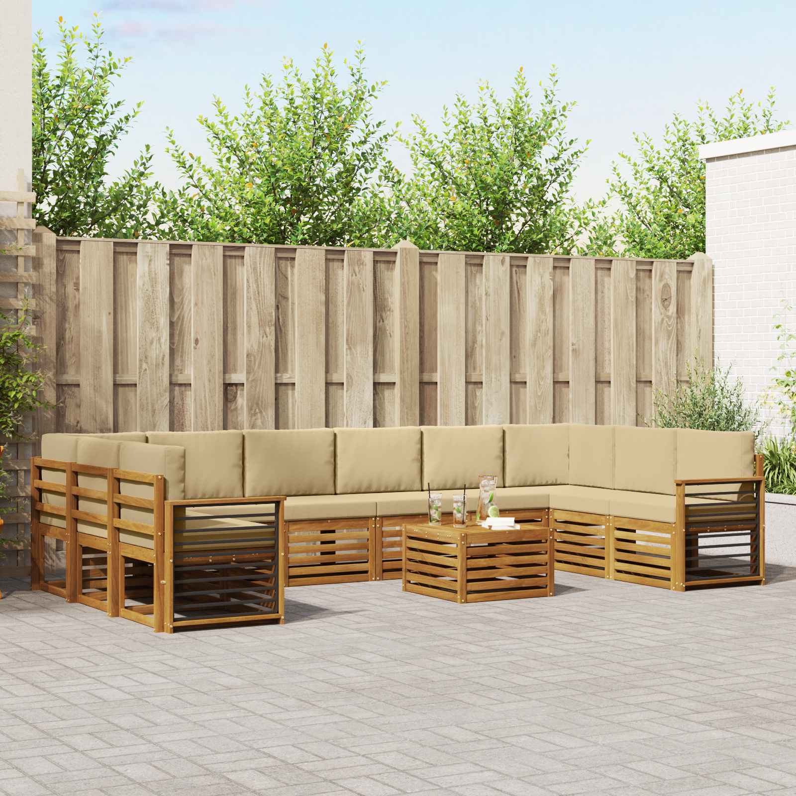 Buiten bankenset 11 pcs Natuurlijk en Beige Massief Acaciahout – afbeelding 1