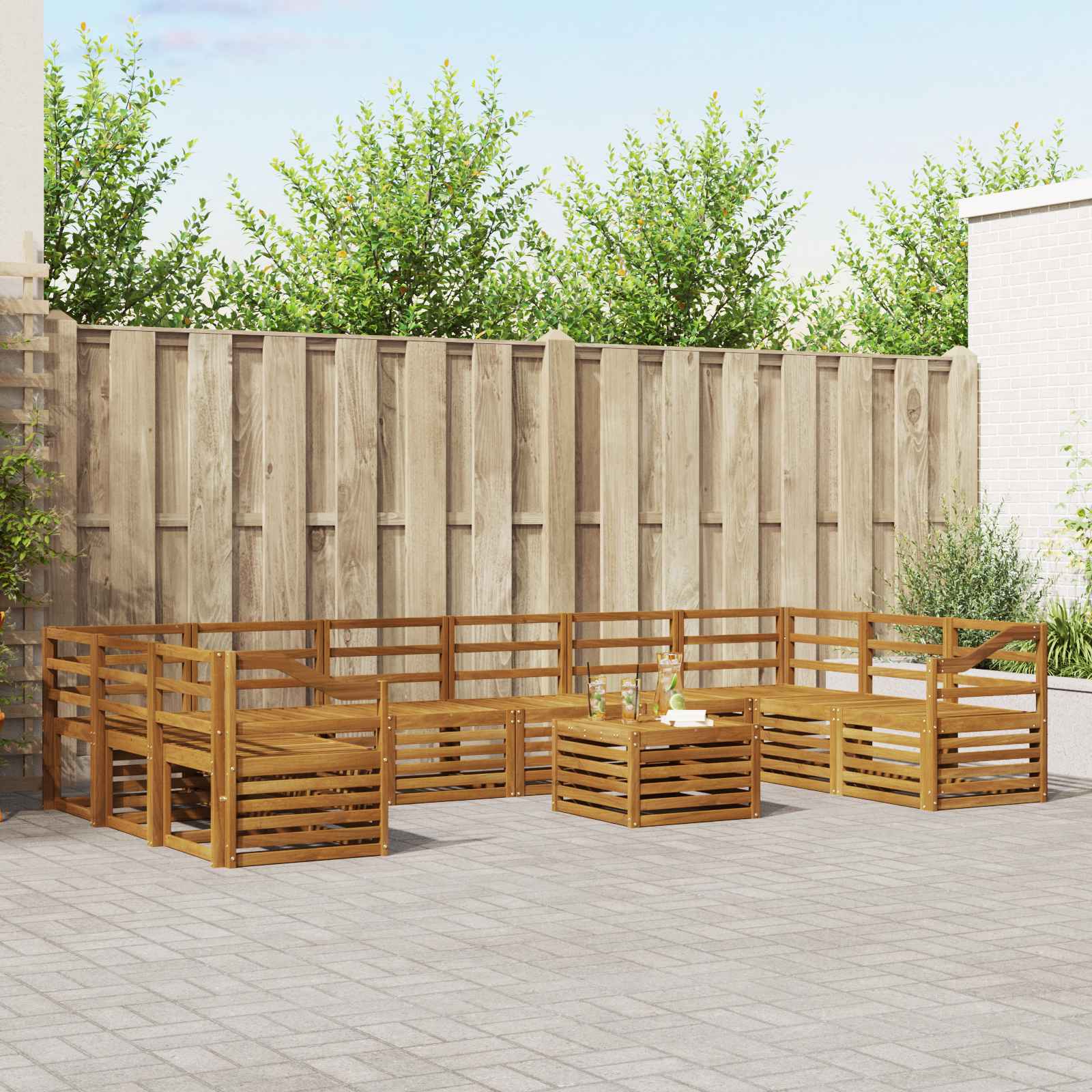 Buiten bankenset 11 pcs Naturel Massief Acaciahout – afbeelding 1