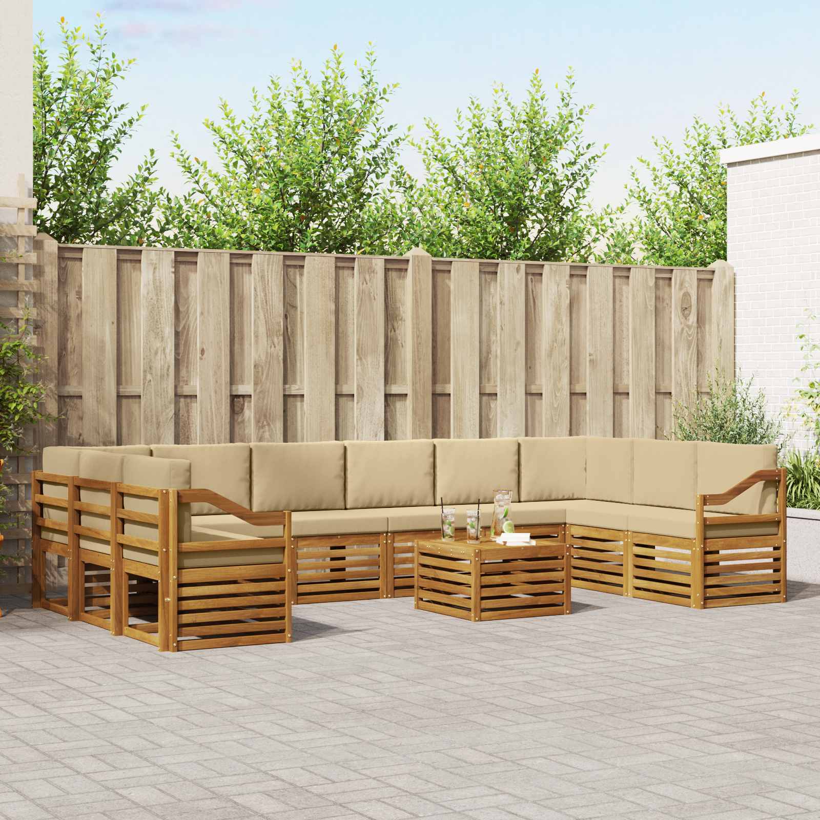 Buiten bankenset 11 pcs Natuurlijk en Beige Massief Acaciahout – afbeelding 1