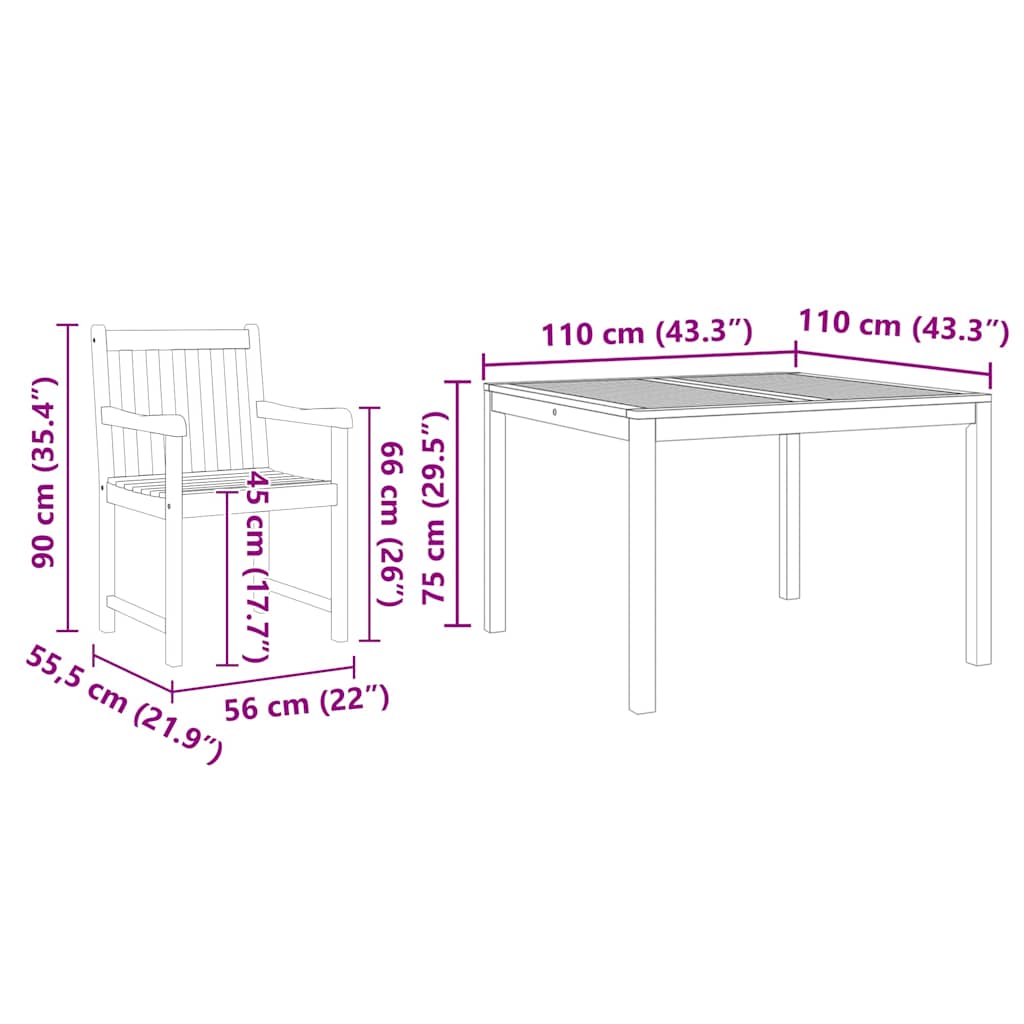 Tuin eettafelset 3 pcs Bruin Massief acaciahout – afbeelding 12