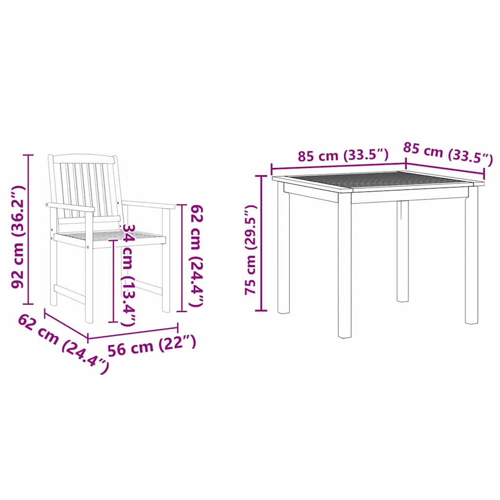 Tuin eettafelset 3 pcs Bruin Massief Acaciahout – afbeelding 12