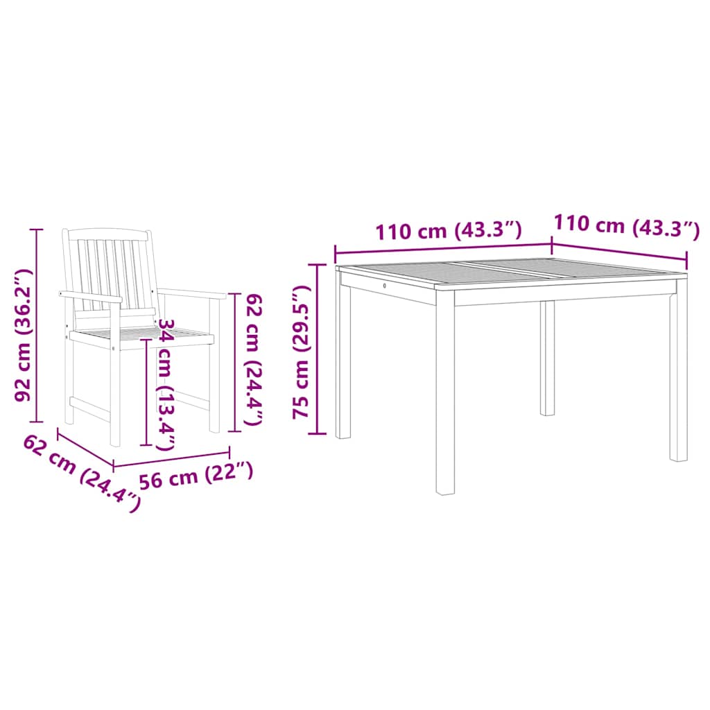 Tuin eettafelset 5 pcs Bruin Massief Acaciahout – afbeelding 12