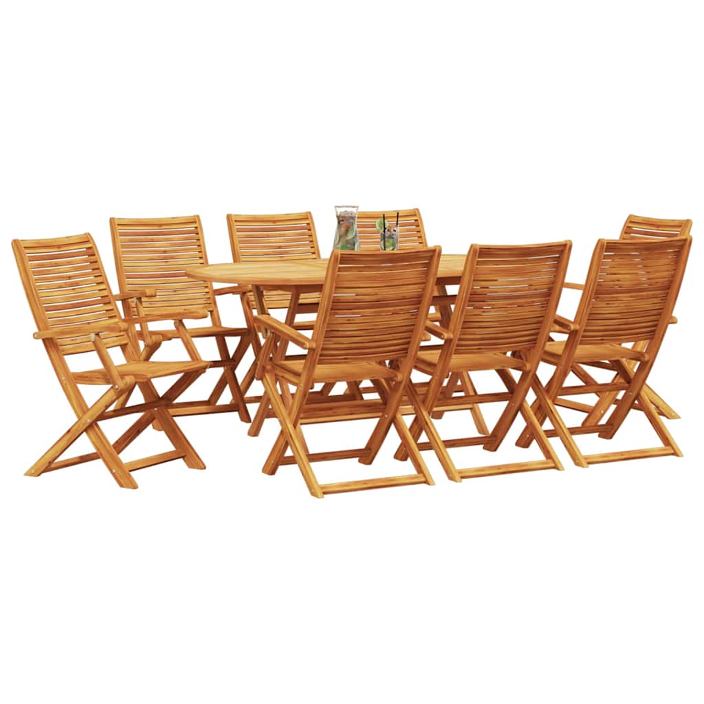 Tuin eettafelset 9 pcs Bruin Massief Acaciahout – afbeelding 3