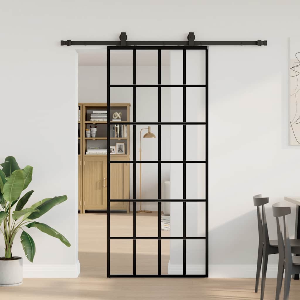 Schuifdeur met beslagset 90x205 cm ESG glas zwart