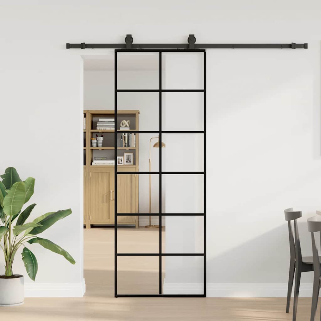Schuifdeur met beslagset 76x205 cm ESG glas zwart – afbeelding 1
