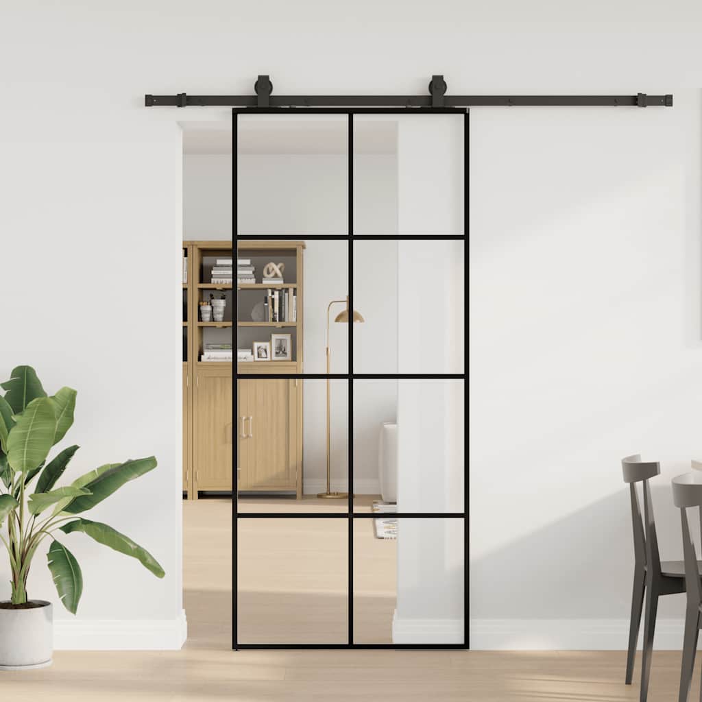 Schuifdeur met beslagset 90x205 cm ESG glas zwart