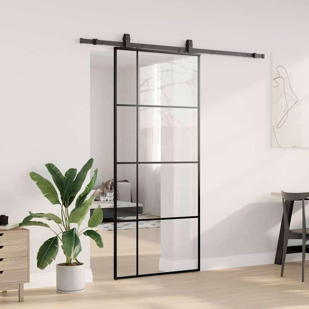 Schuifdeur met beslagset 90x205 cm ESG glas zwart – afbeelding 3