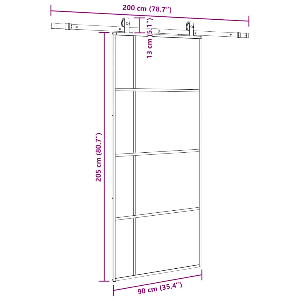 Schuifdeur met beslagset 90x205 cm ESG glas zwart – afbeelding 9