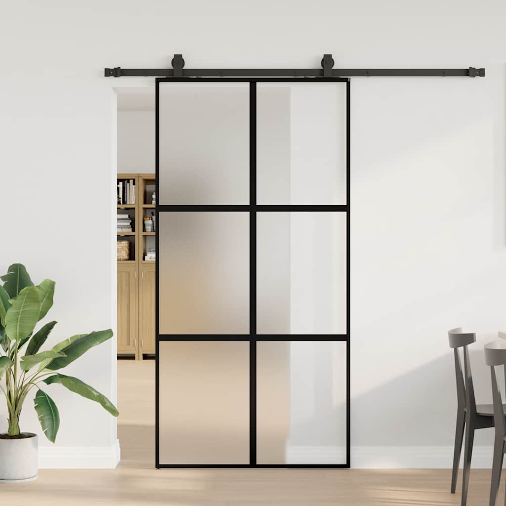Schuifdeur met beslagset 102,5x205 cm gehard glas zwart – afbeelding 1