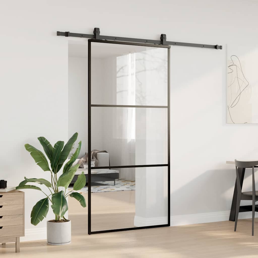 Schuifdeur met beslagset 102x205 cm ESG glas zwart – afbeelding 3