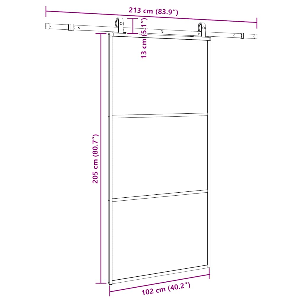 Schuifdeur met beslagset 102x205 cm ESG glas zwart – afbeelding 9