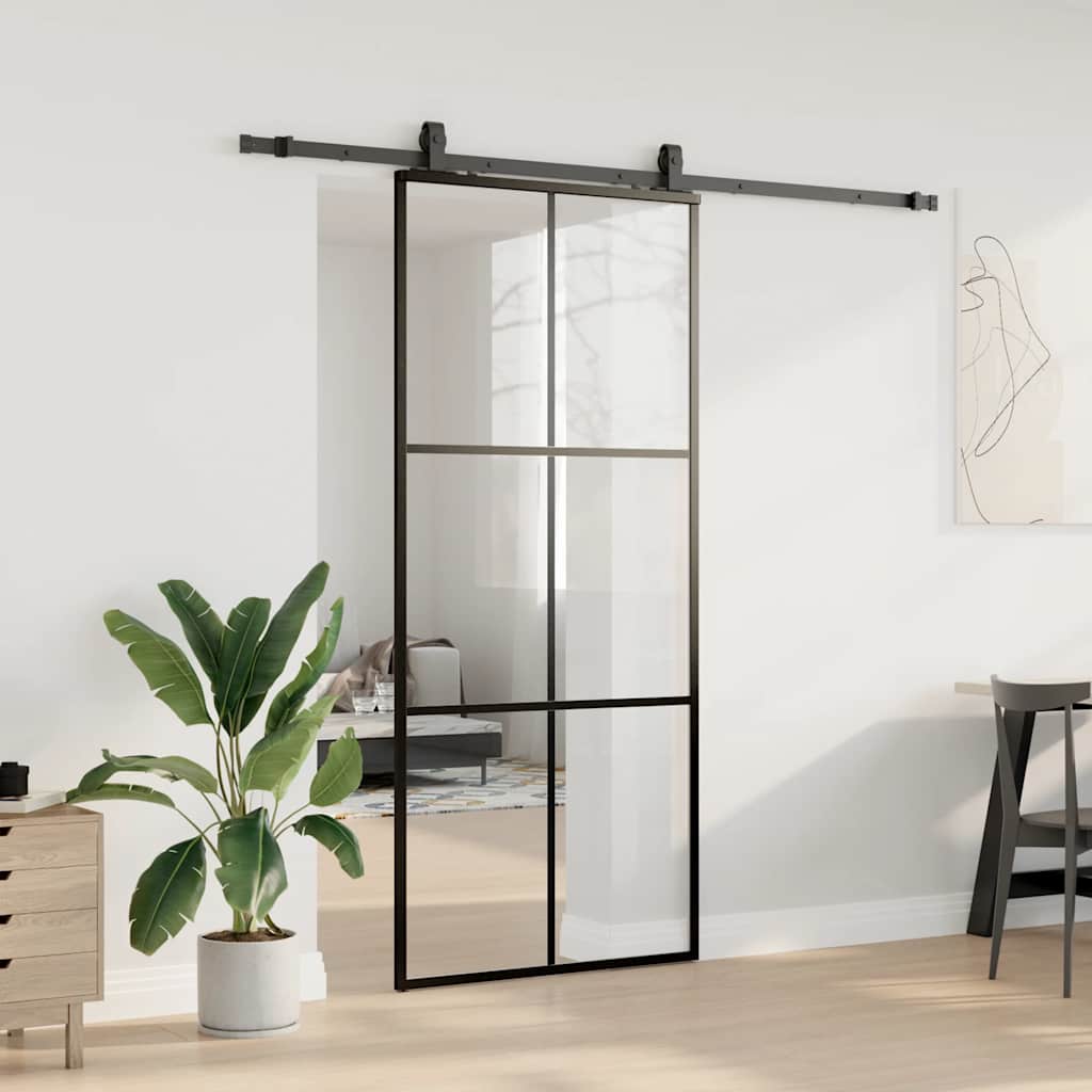 Schuifdeur met beslagset 90x205 cm ESG glas zwart – afbeelding 3